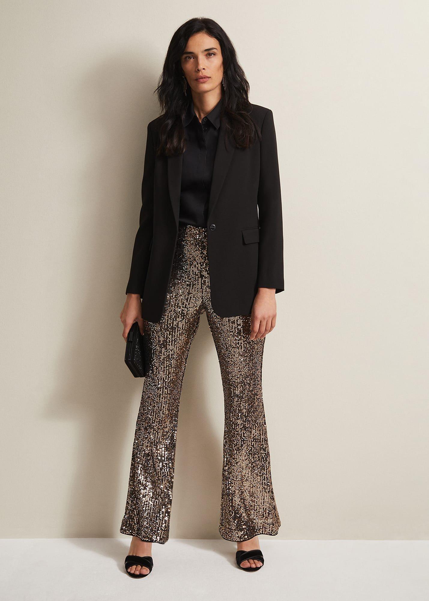 Karmia Gold Sequin Flared Trousers