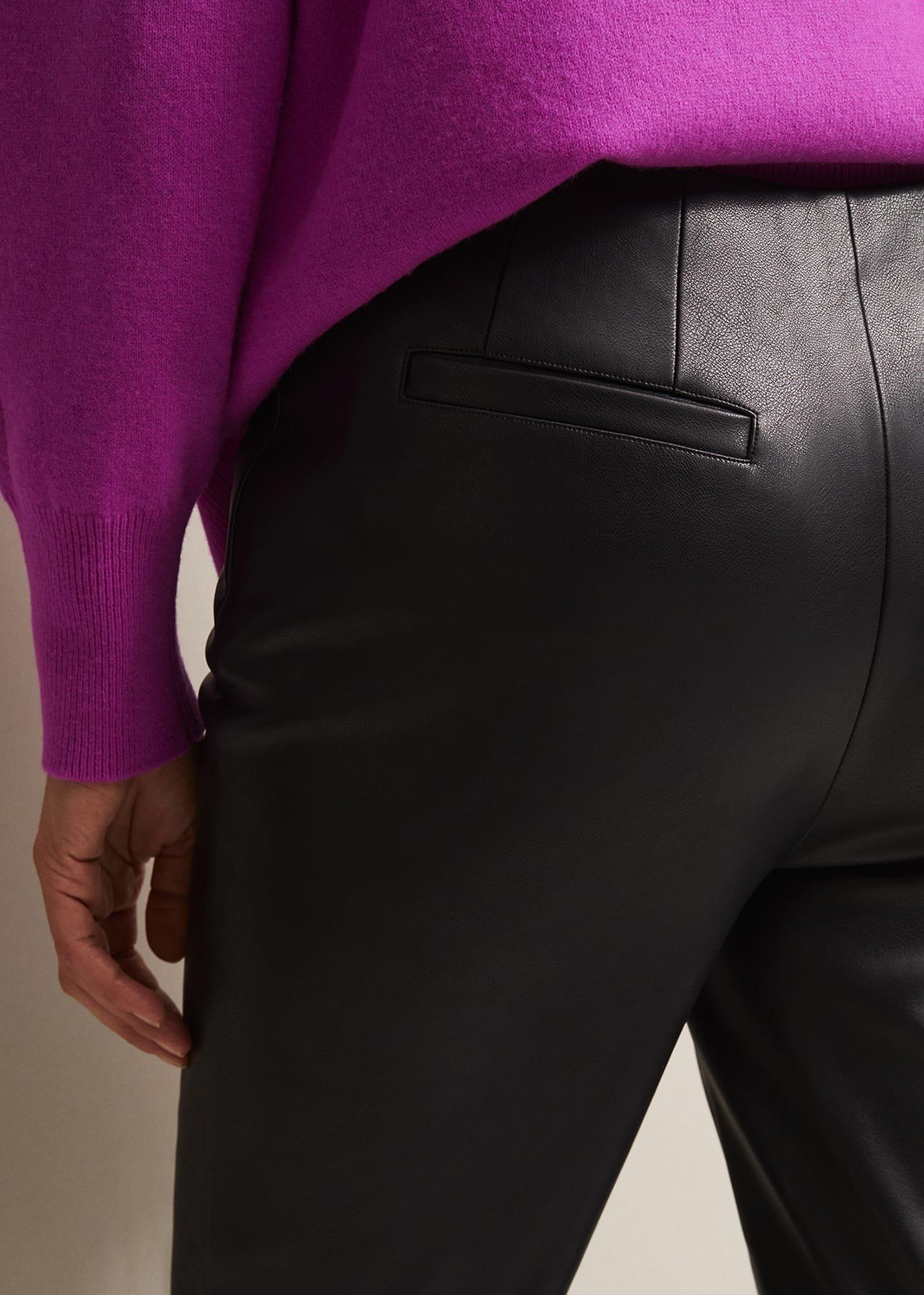 Marielle Black Faux Leather Cropped Trousers