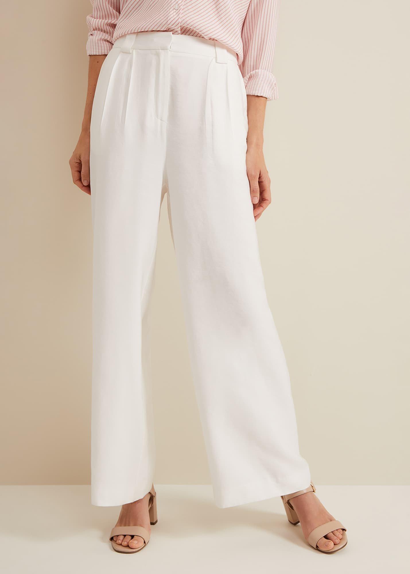 Tyla White Wide Leg Trousers