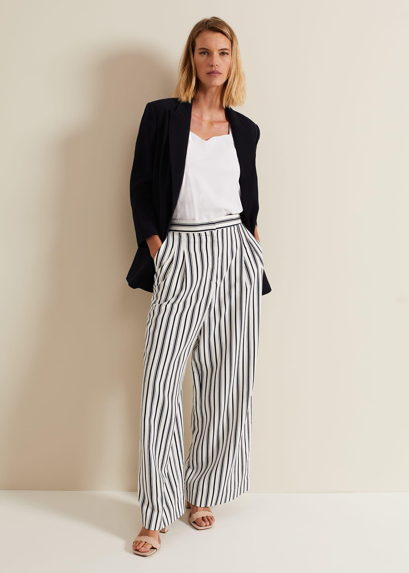 Selene Striped Wide Leg Suit Trousers