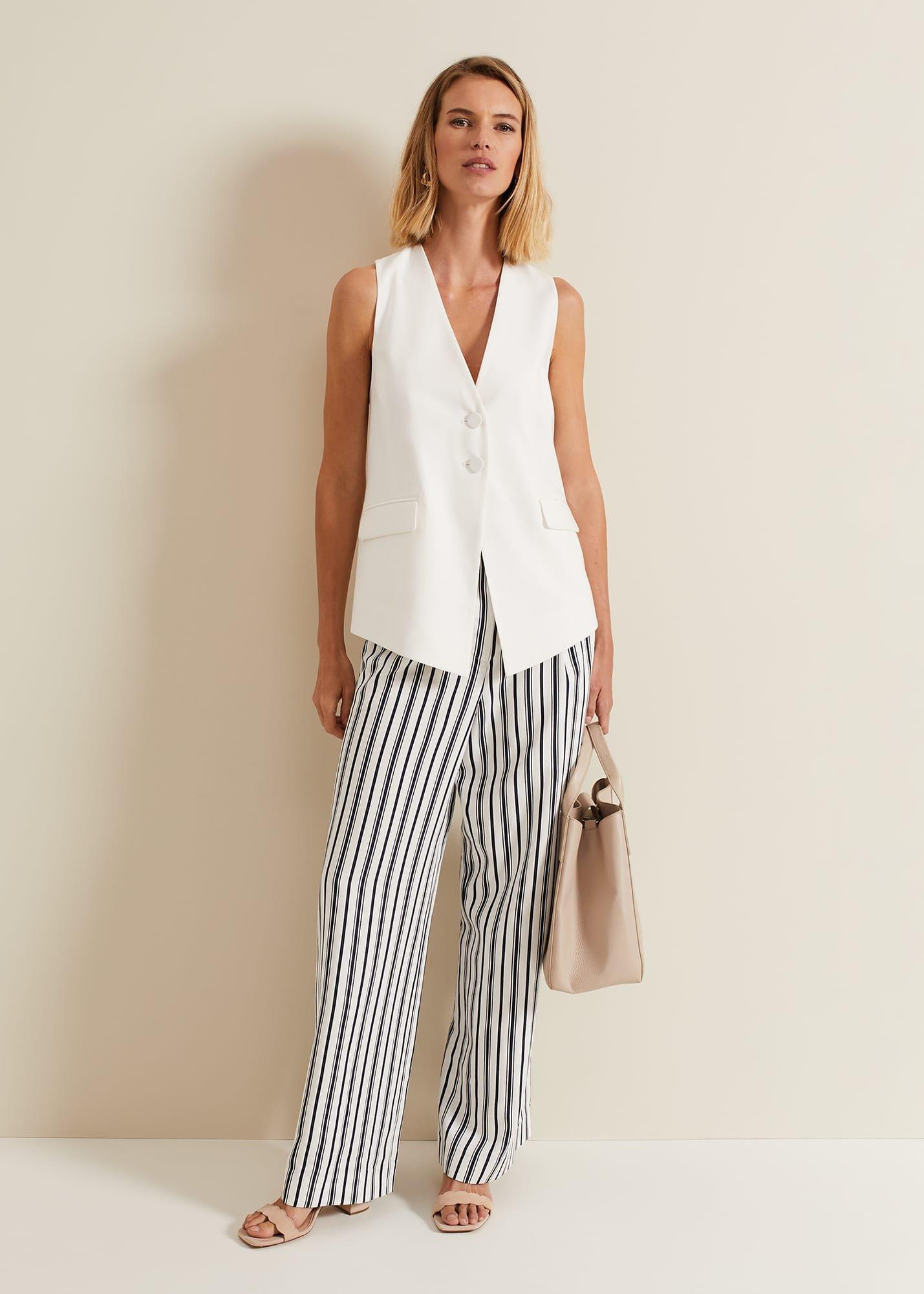 Selene Striped Wide Leg Suit Trousers