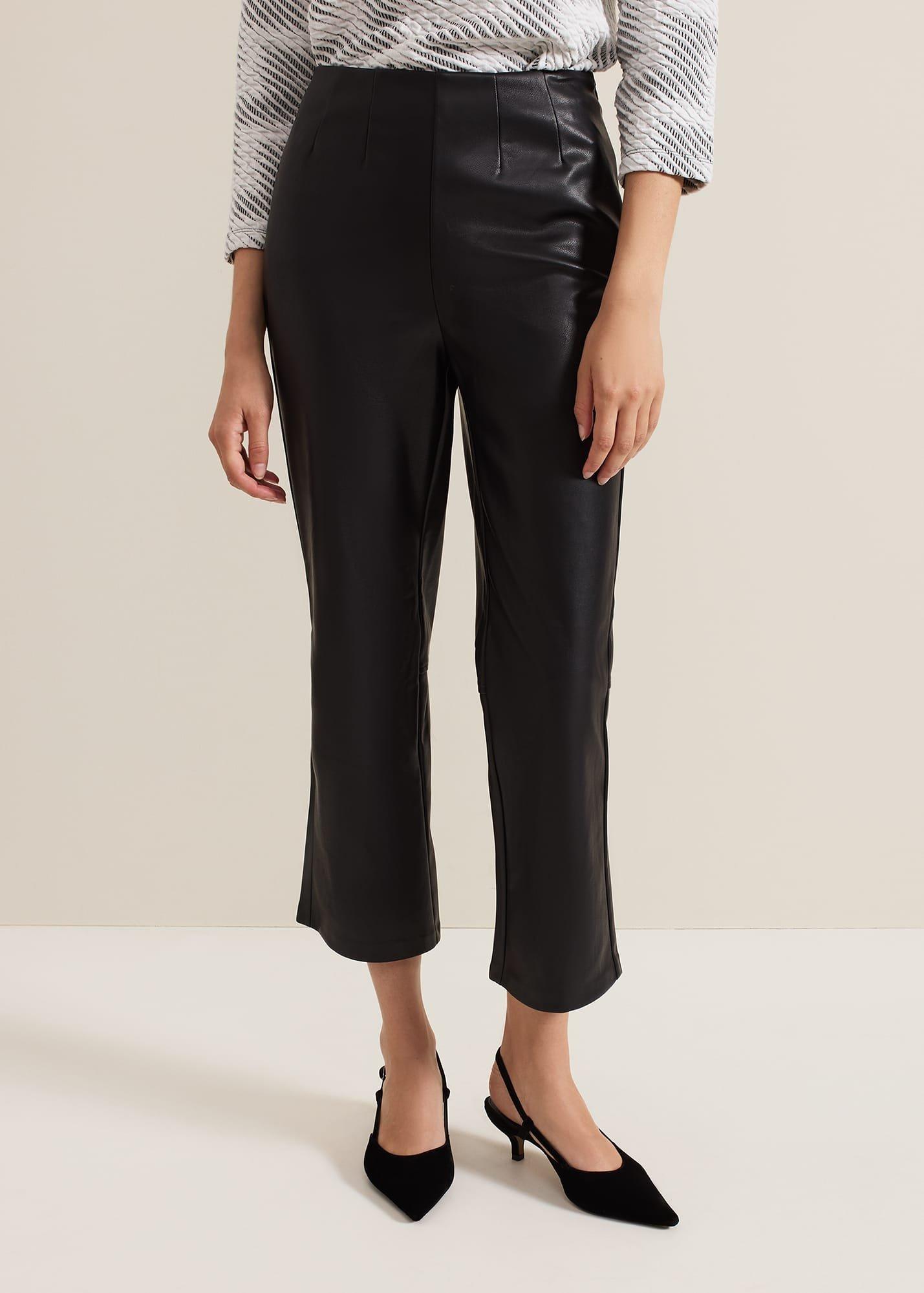 Mya Black Pu Crop Trousers