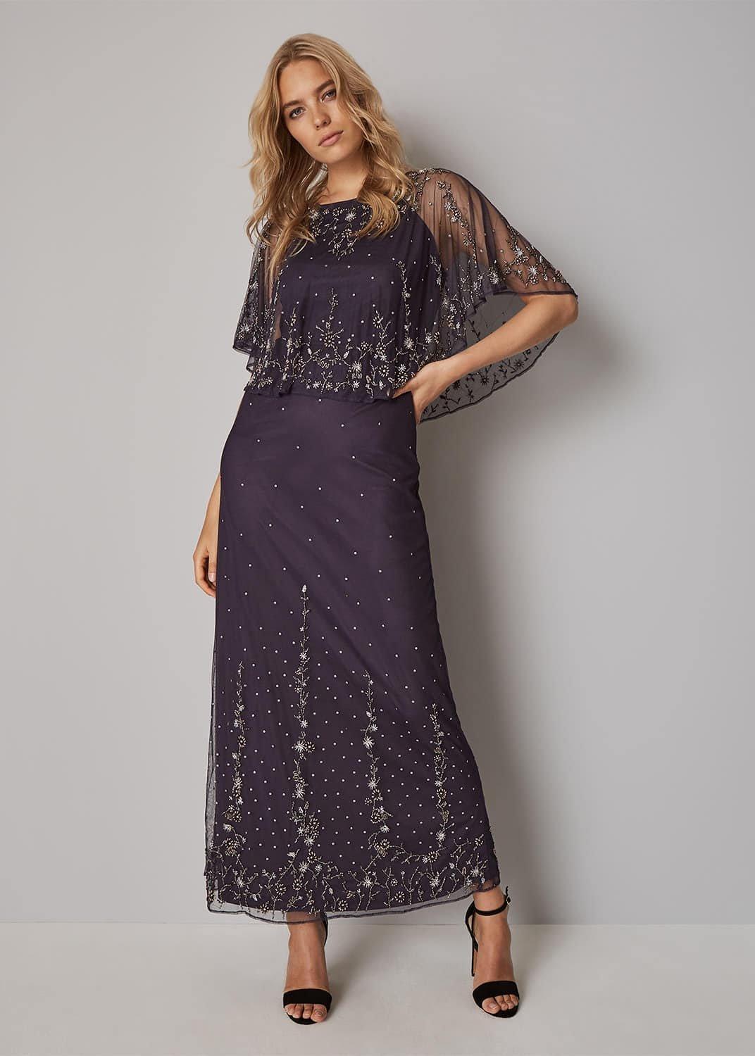 Matia Beaded Cape Maxi Dress
