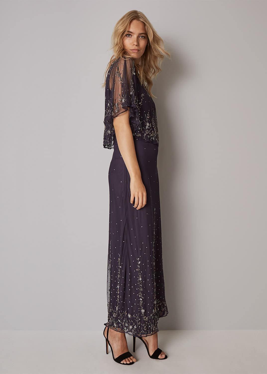 Matia Beaded Cape Maxi Dress