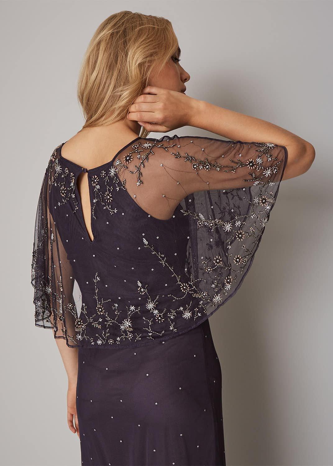 Matia Beaded Cape Maxi Dress