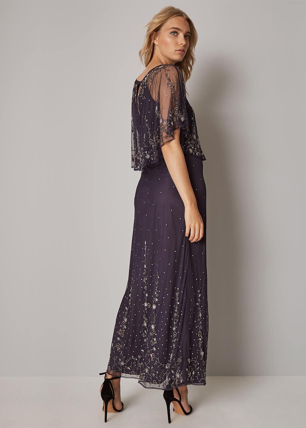 Matia Beaded Cape Maxi Dress