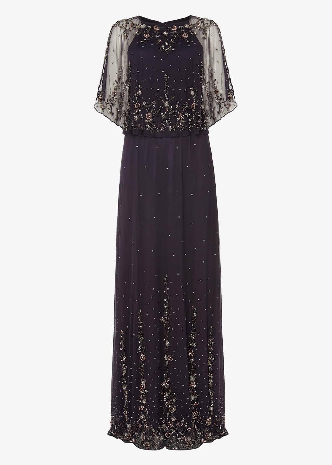 Matia Beaded Cape Maxi Dress