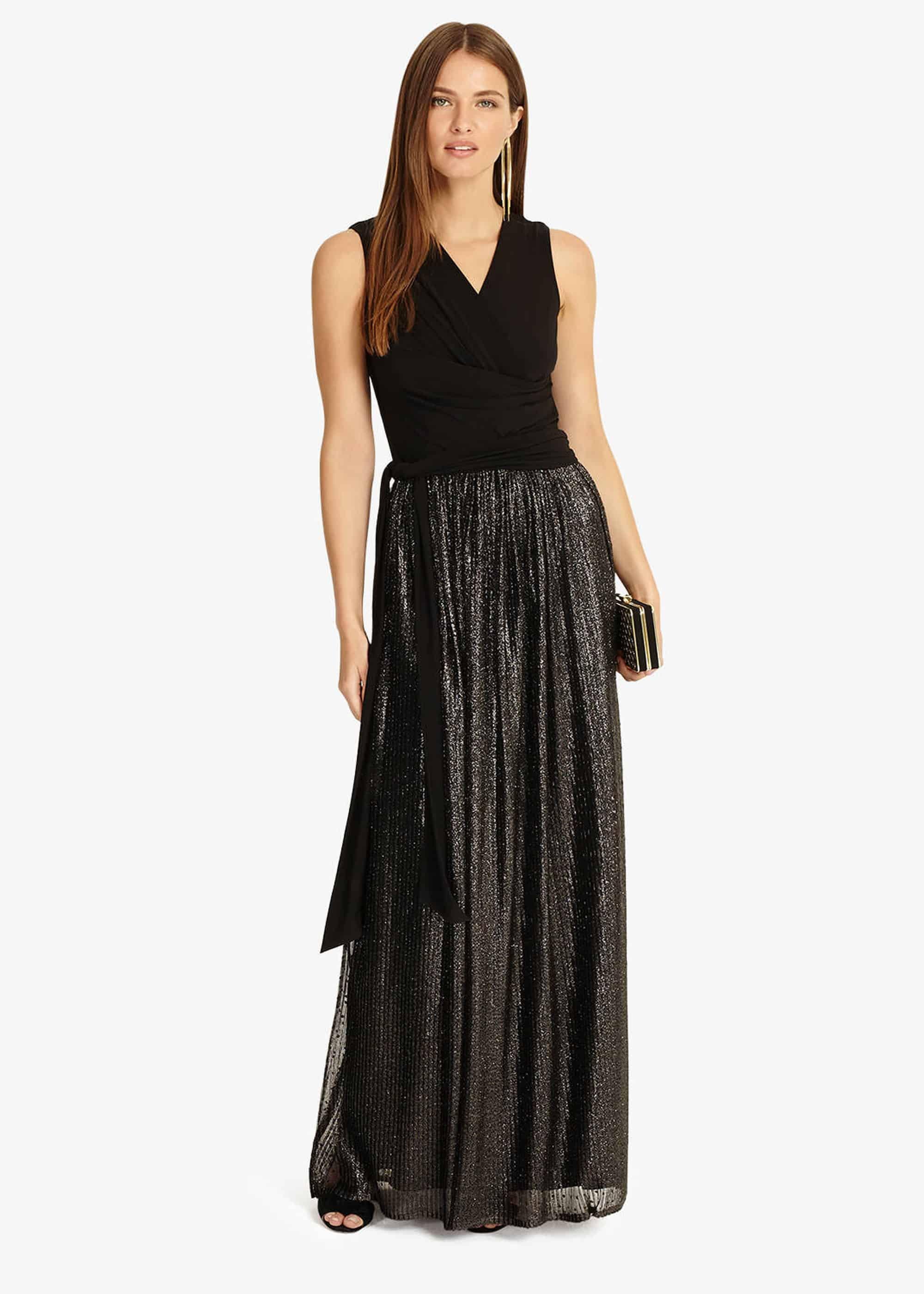 Jean Wrap Pleated Maxi Dress