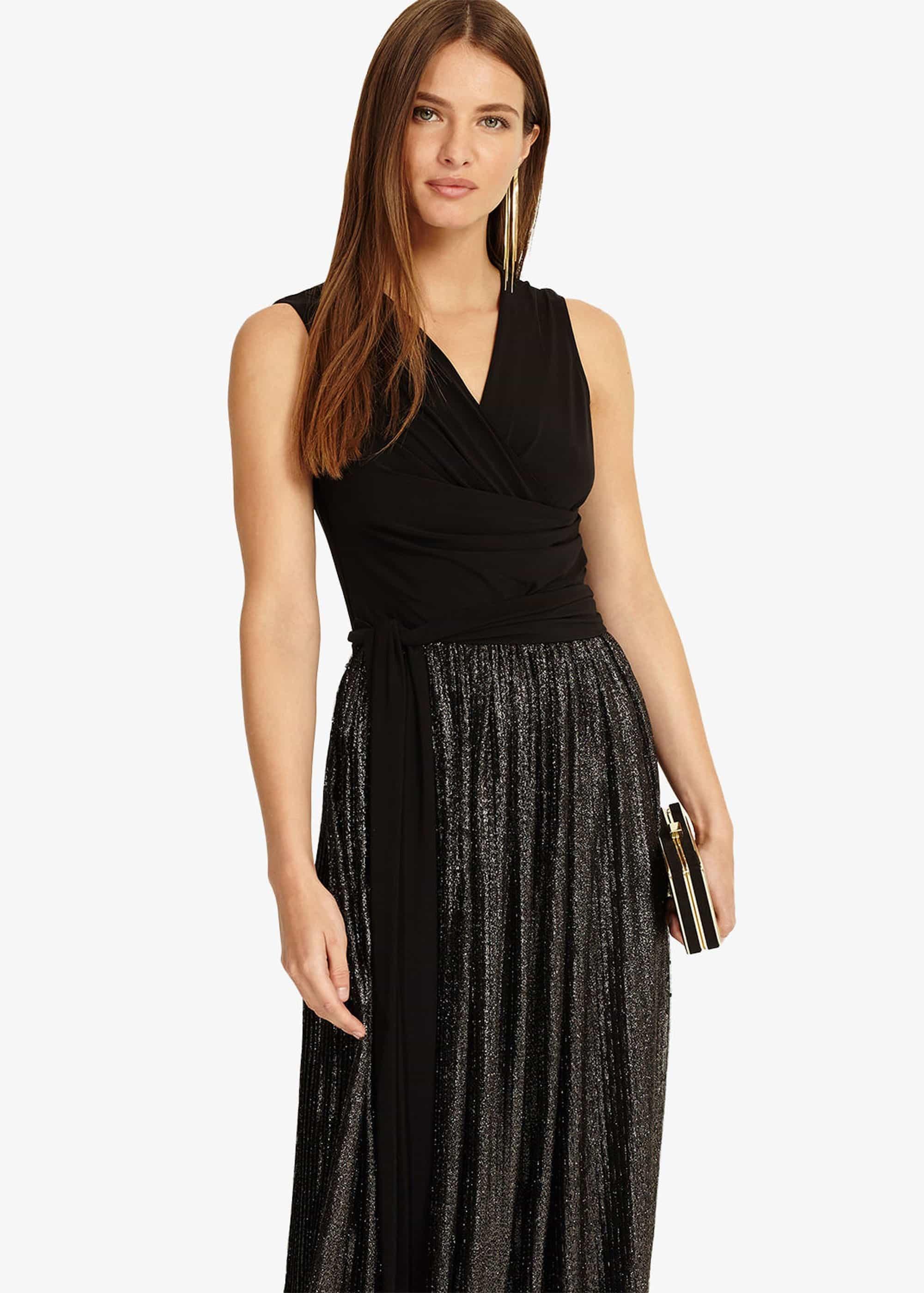 Jean Wrap Pleated Maxi Dress