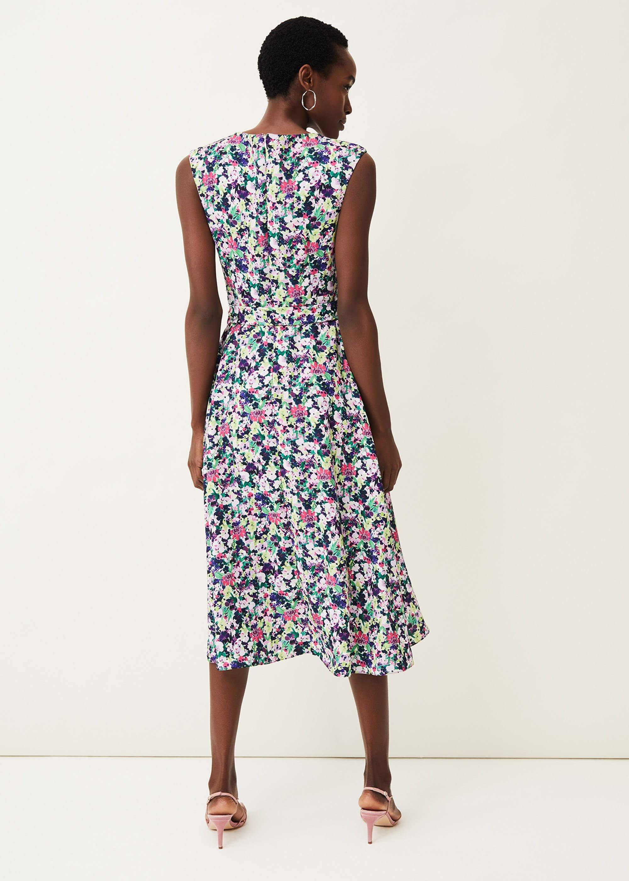Arya Floral Frill Hem Sleeveless Midi Dress
