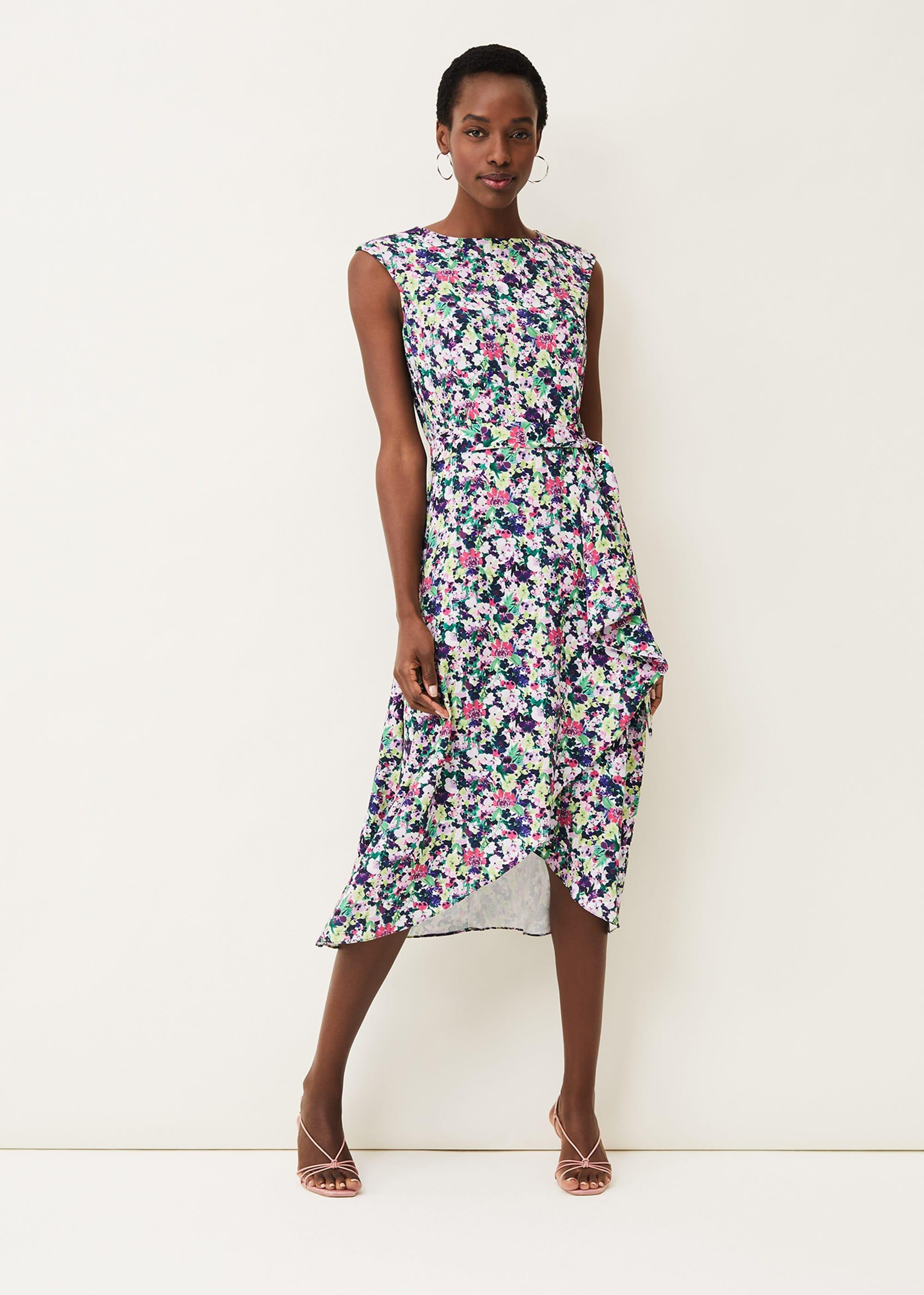 Arya Floral Frill Hem Sleeveless Midi Dress