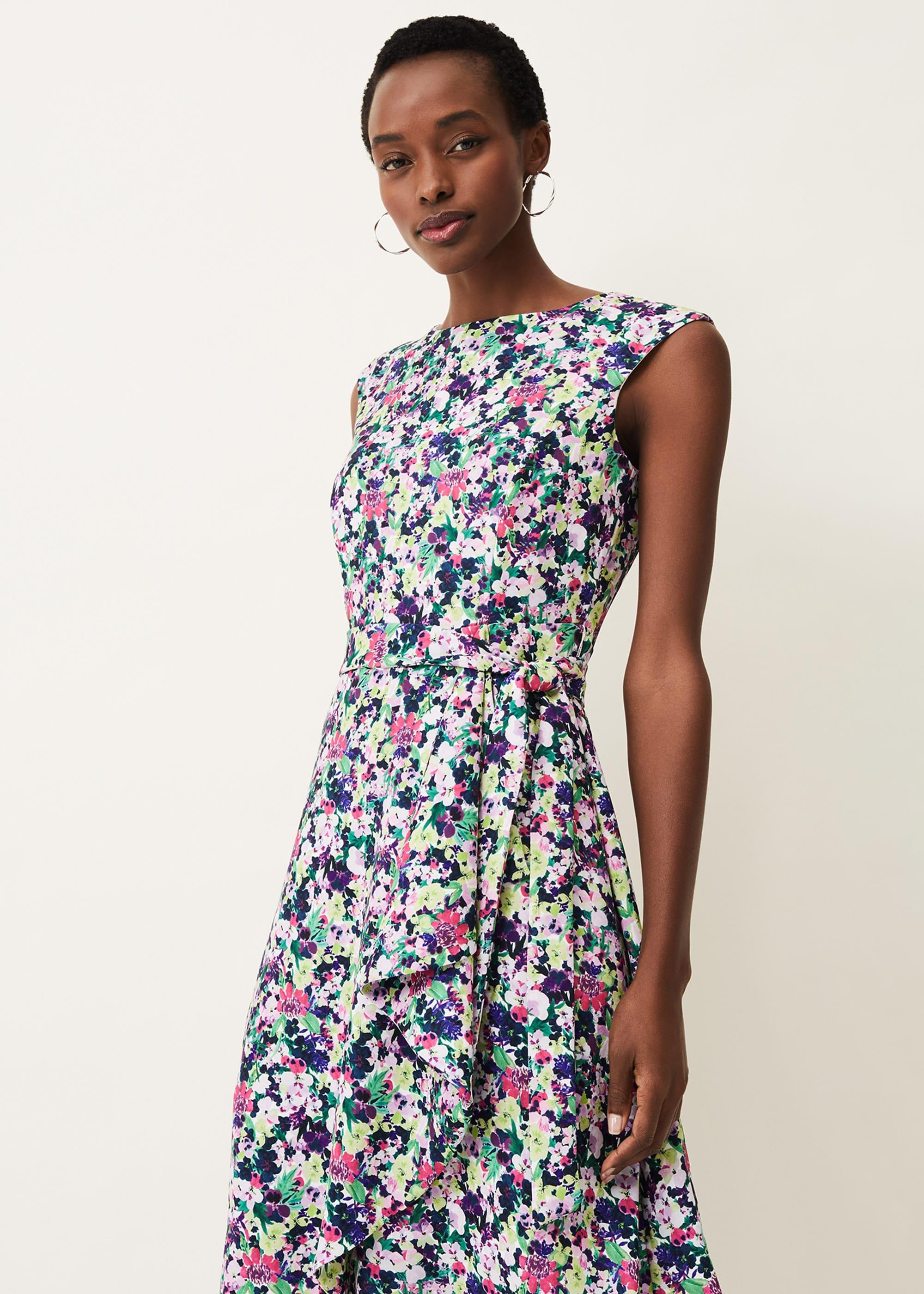 Arya Floral Frill Hem Sleeveless Midi Dress