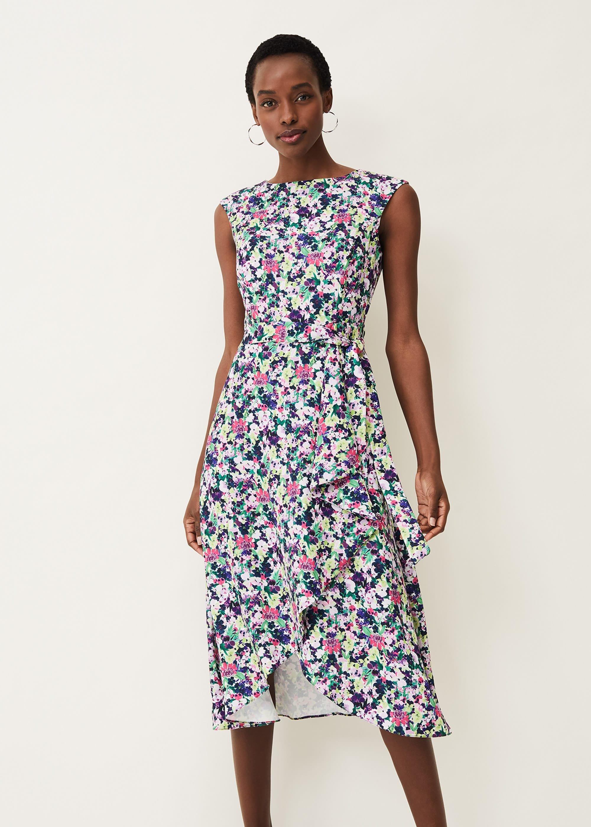 Arya Floral Frill Hem Sleeveless Midi Dress