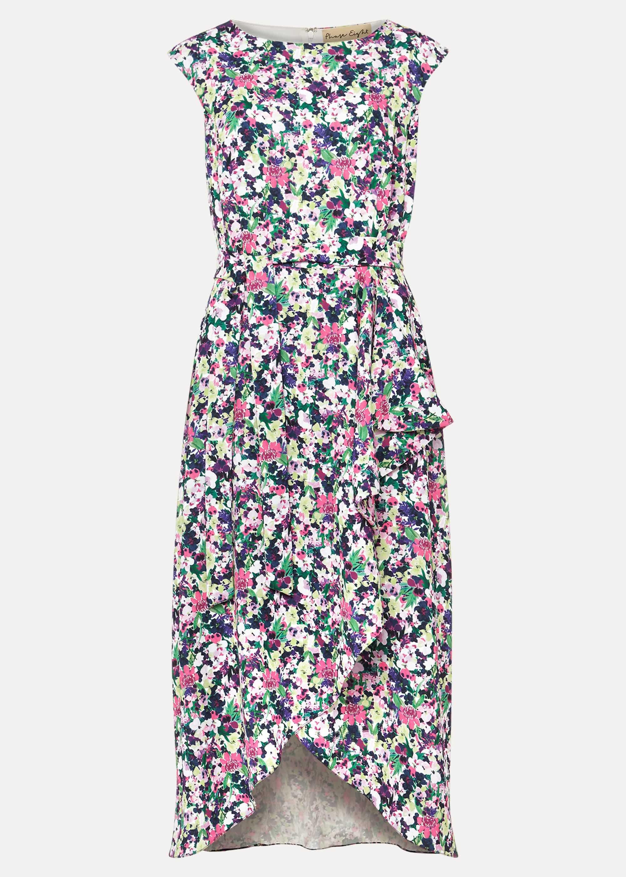 Arya Floral Frill Hem Sleeveless Midi Dress