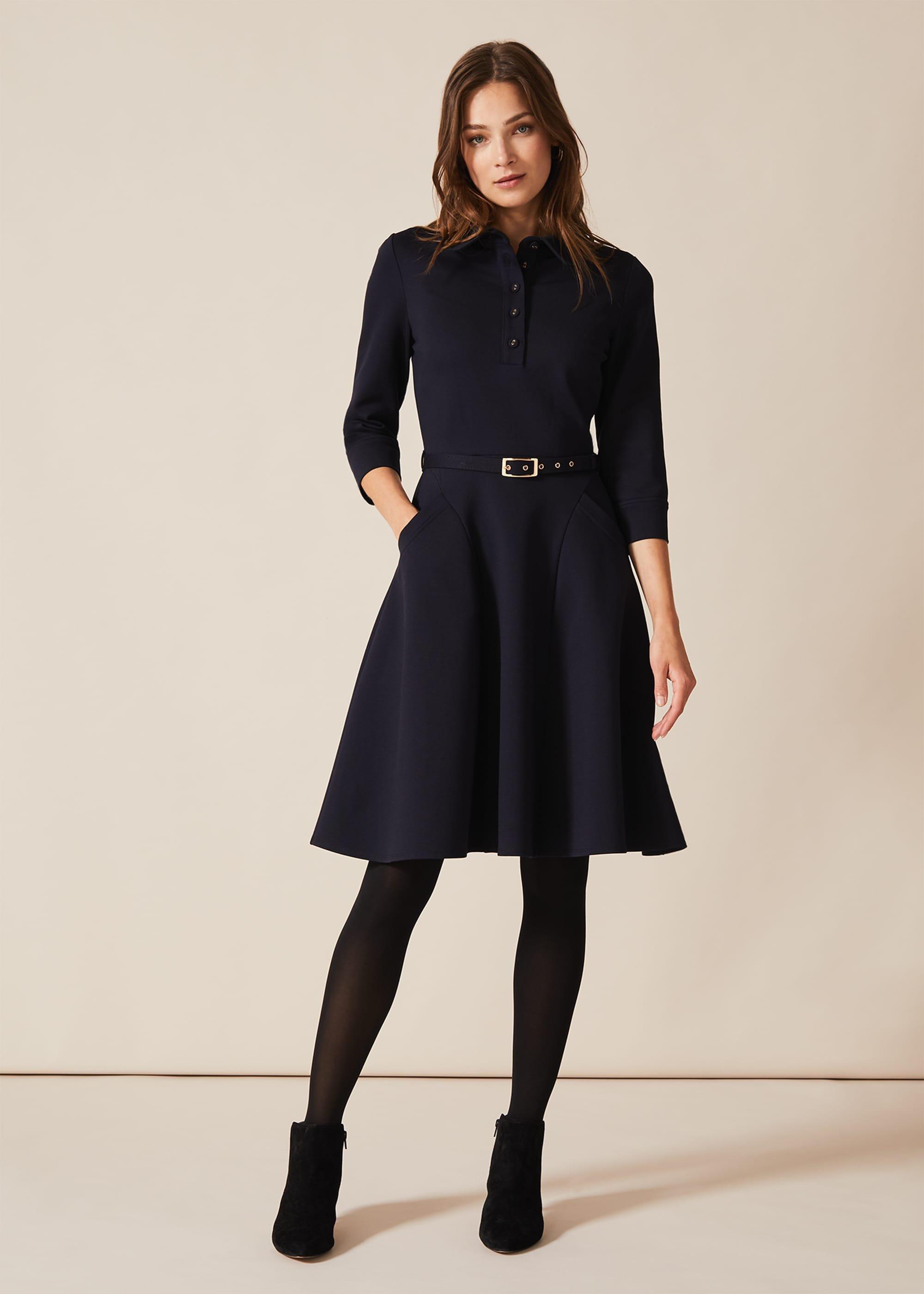 Enola Belted Ponte Shirt Dress