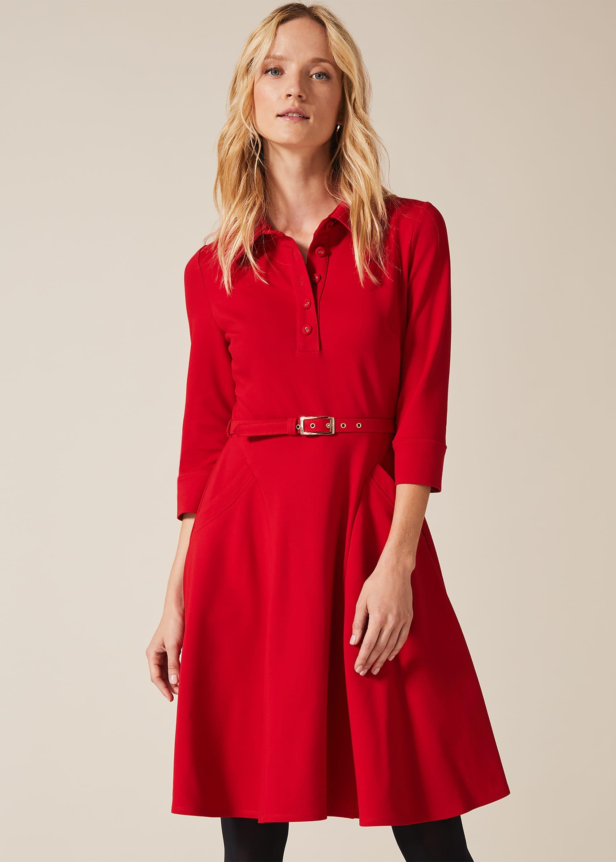 Enola Belted Ponte Shirt Dress