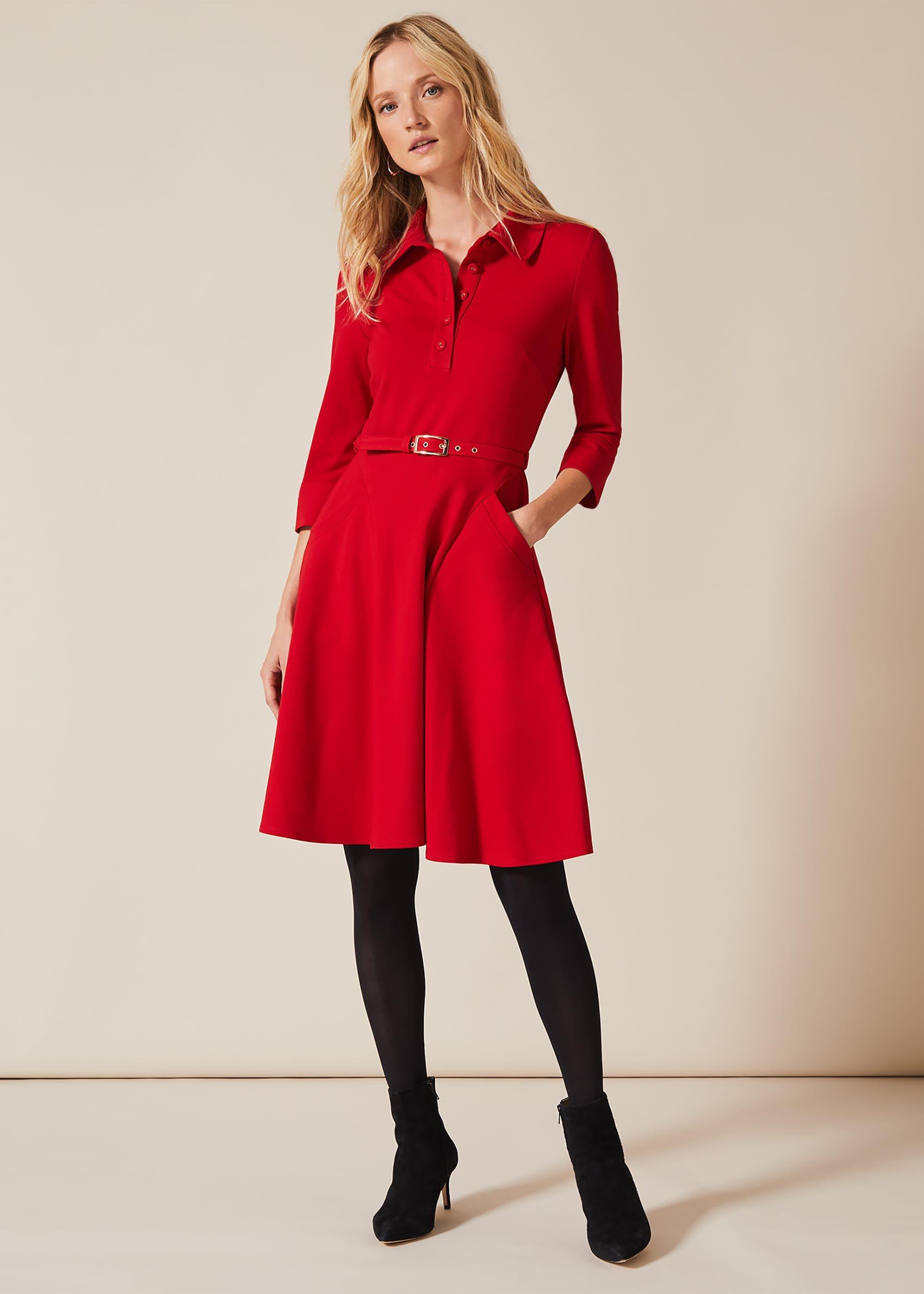 Enola Belted Ponte Shirt Dress