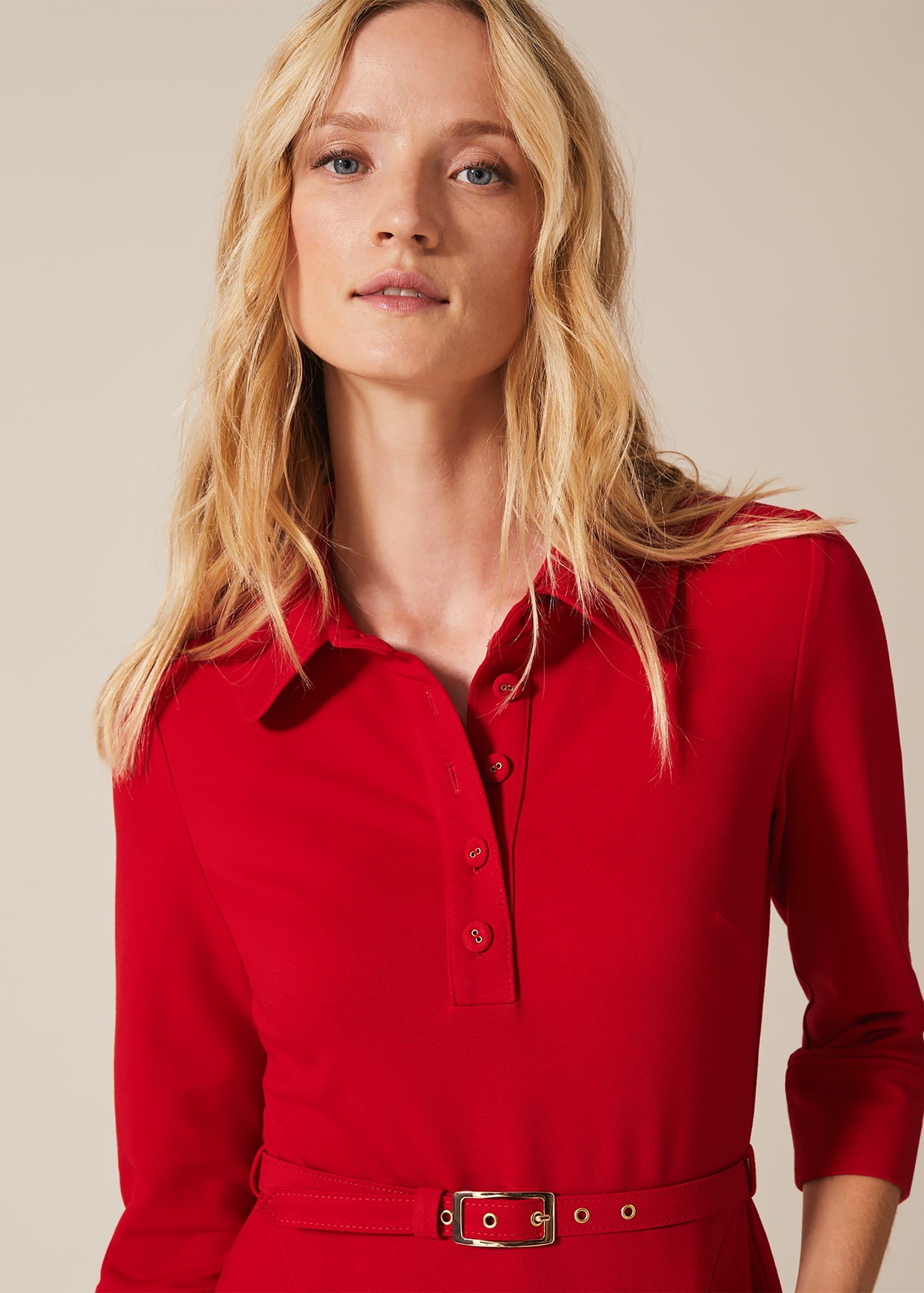 Enola Belted Ponte Shirt Dress