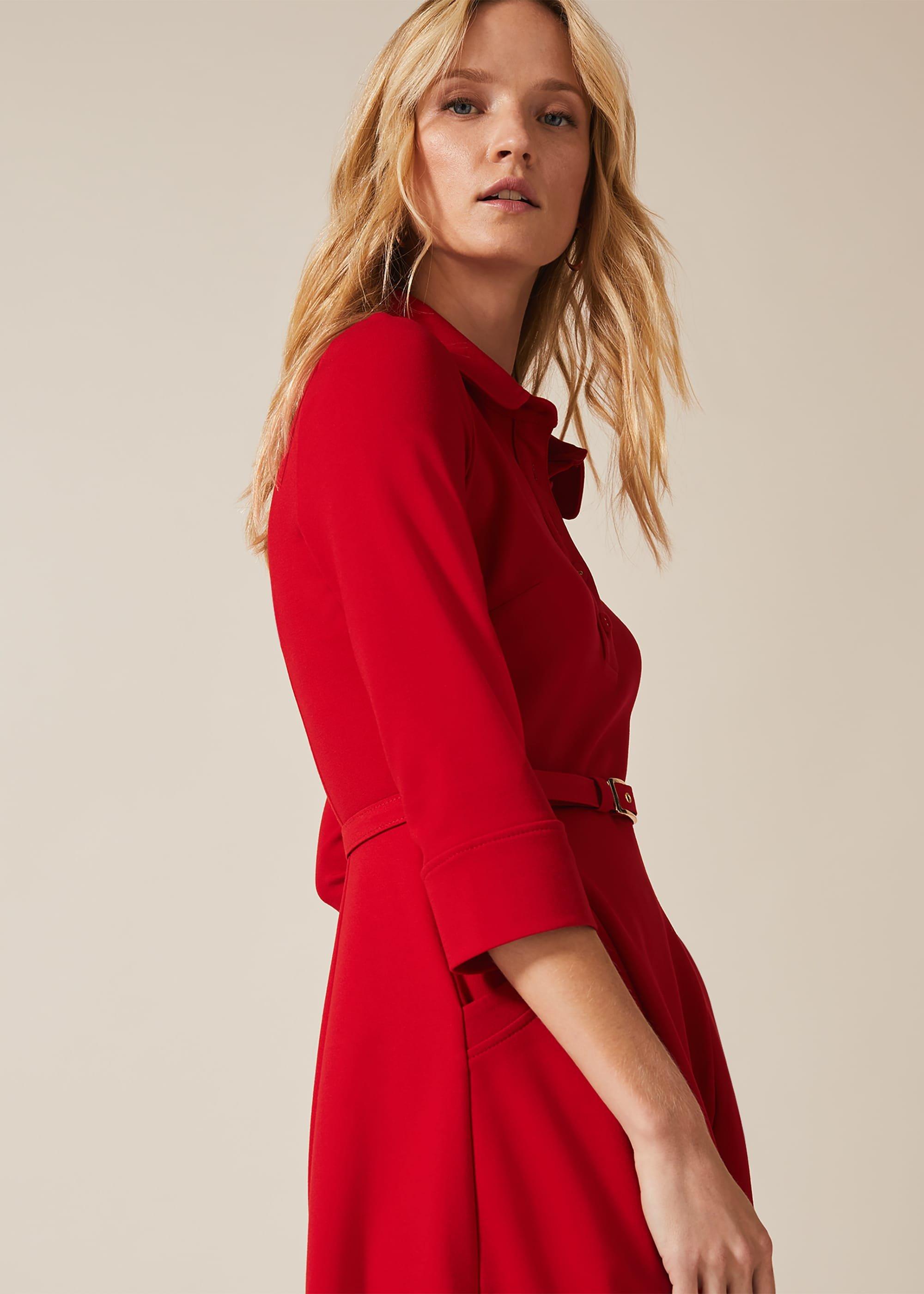 Enola Belted Ponte Shirt Dress