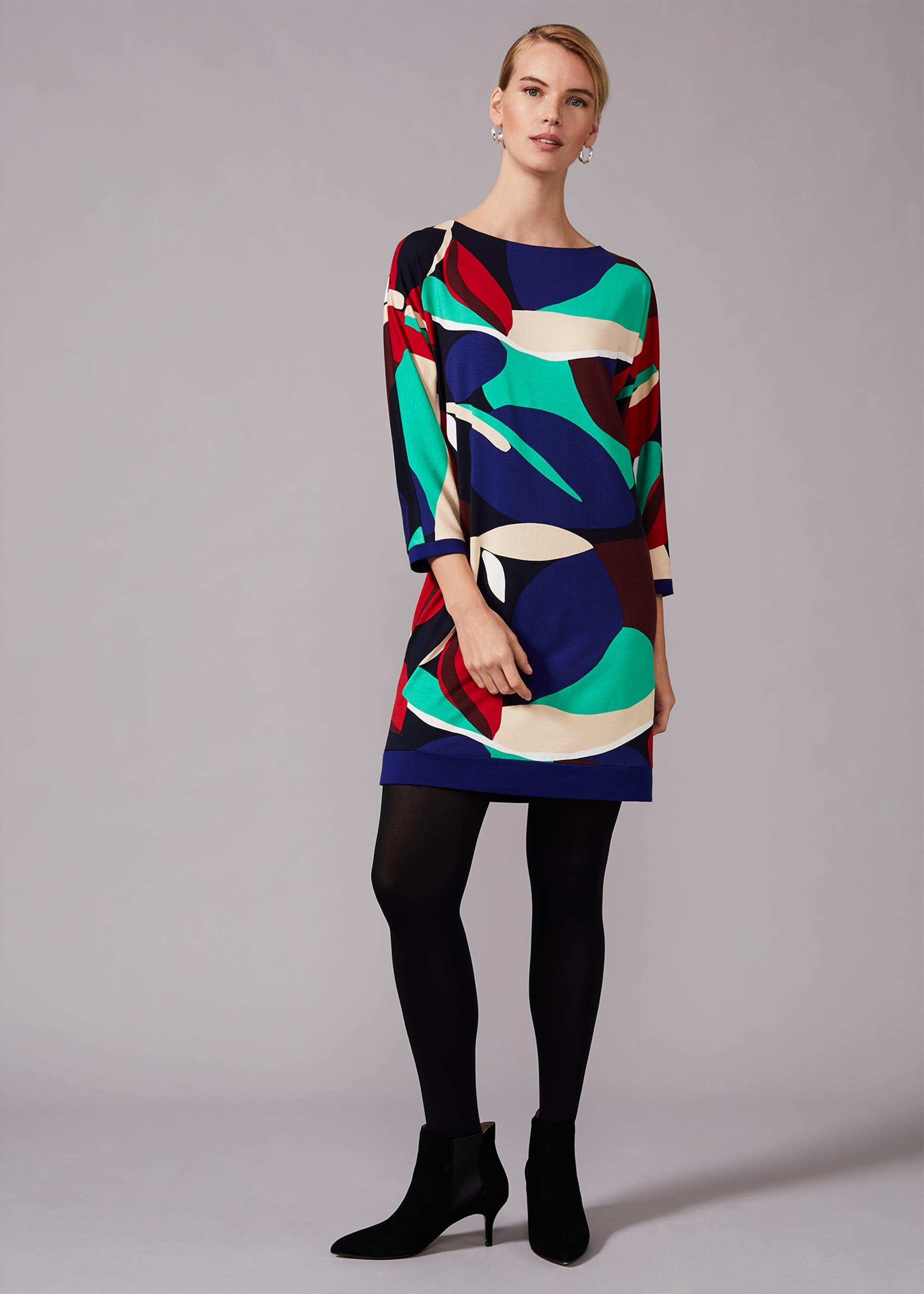 Adalee Leaf Print Colourblock Dress