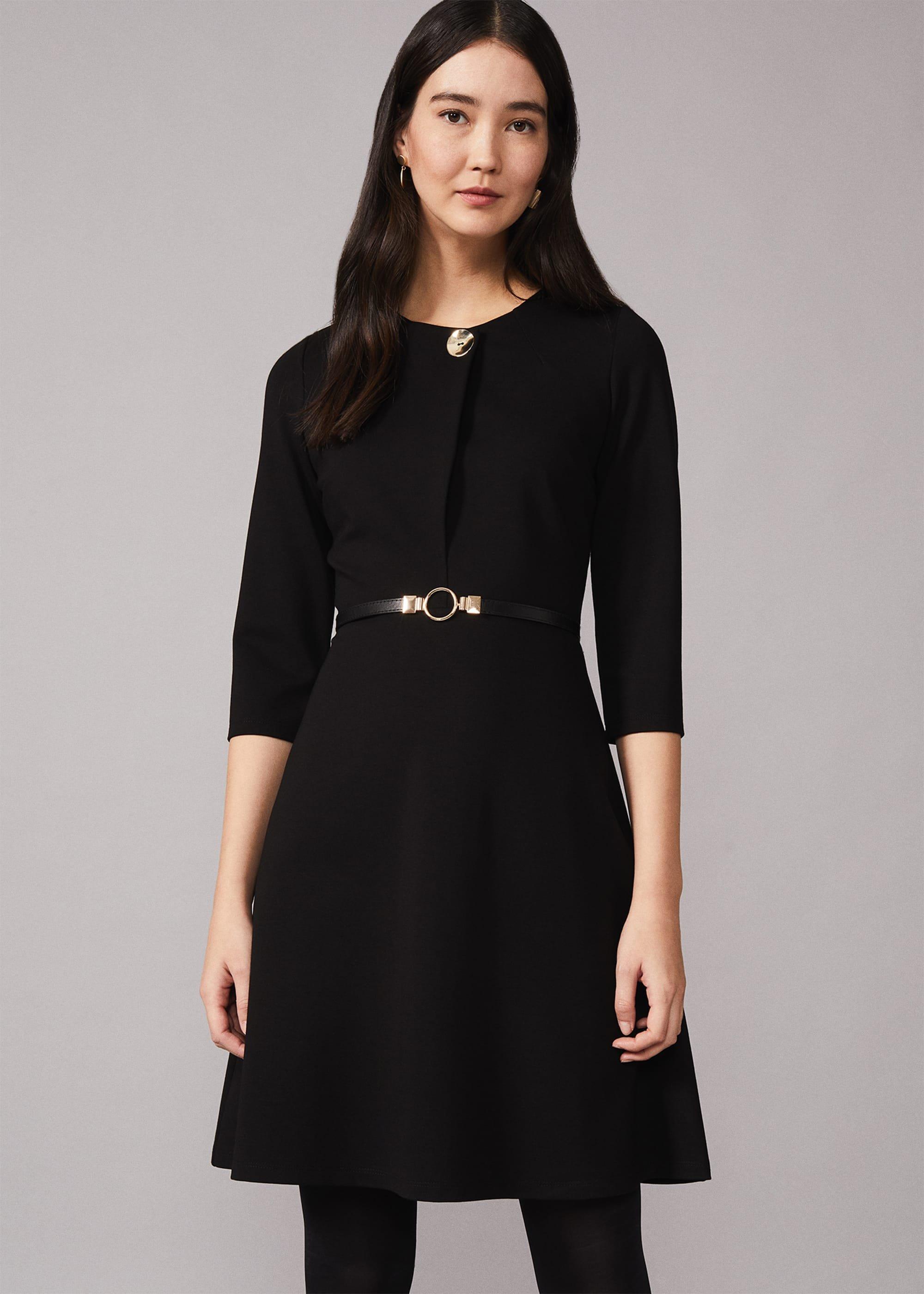 Romina Belted Ponte Swing Dress