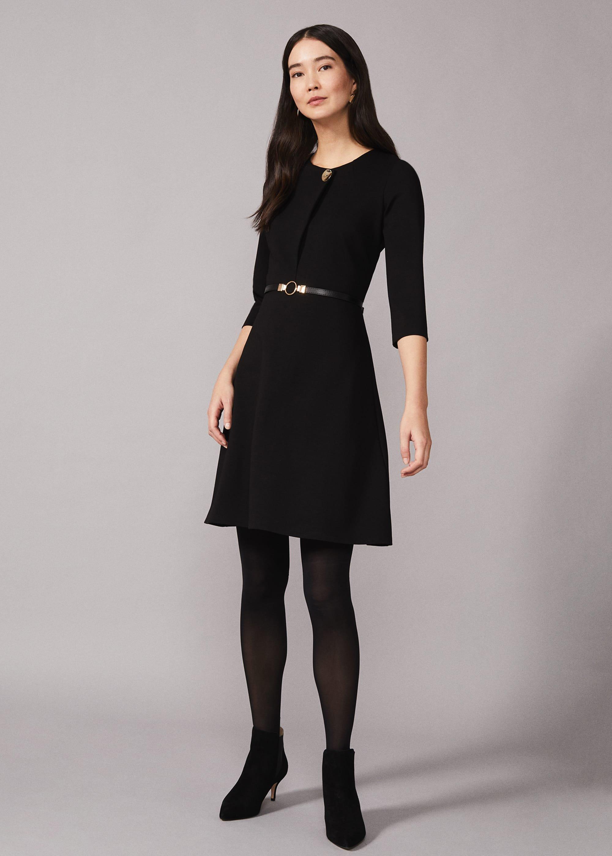Romina Belted Ponte Swing Dress