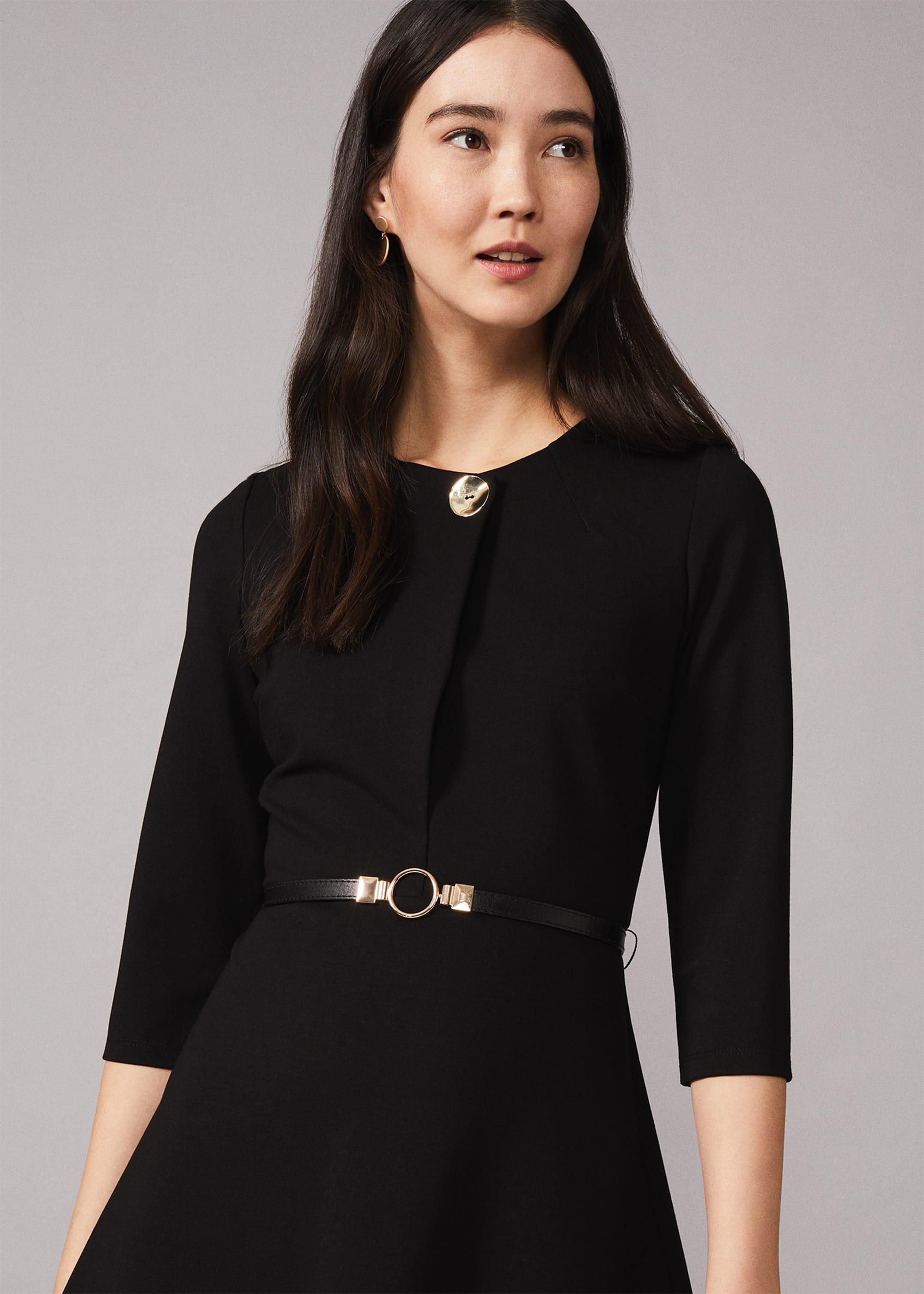 Romina Belted Ponte Swing Dress