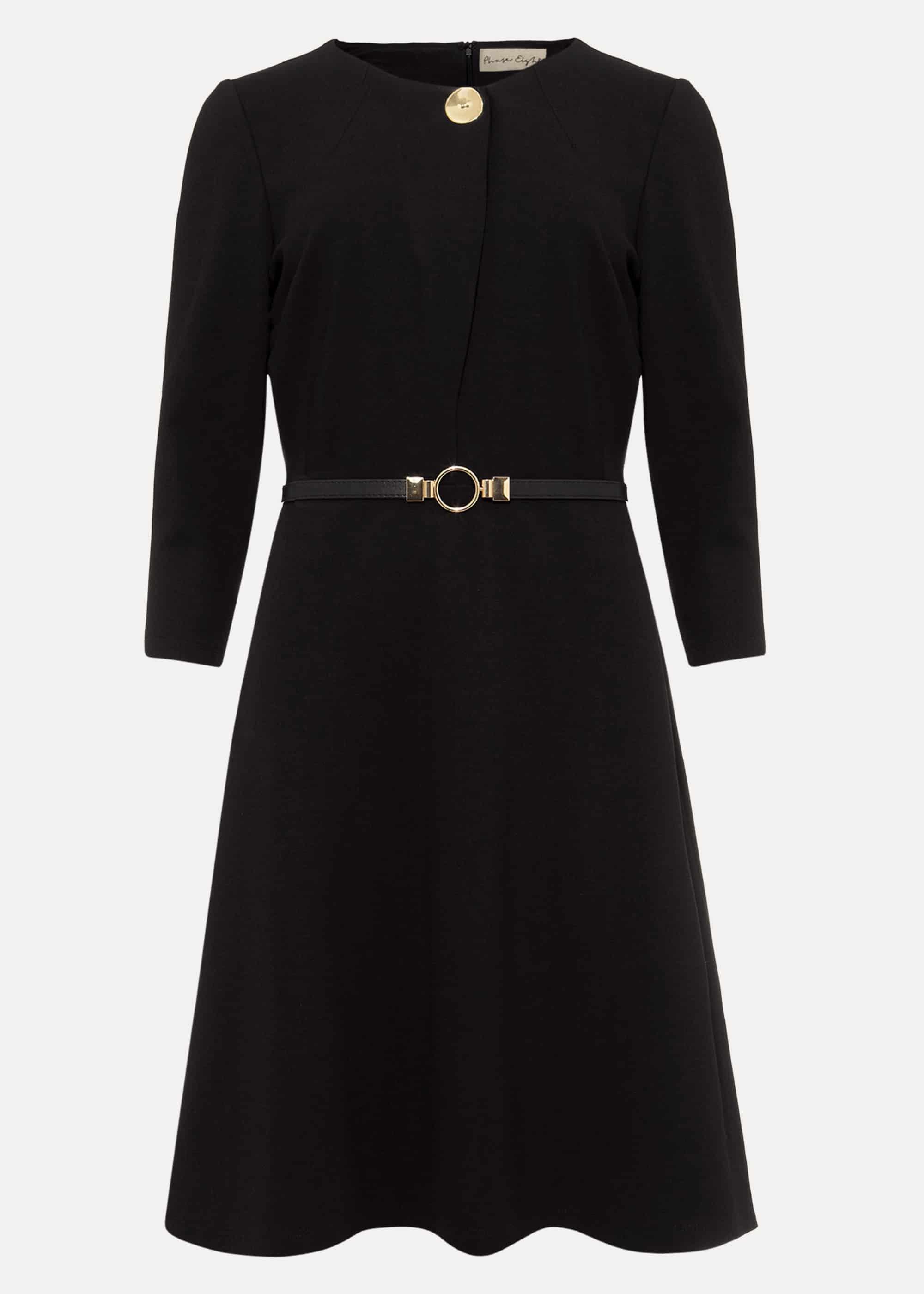 Romina Belted Ponte Swing Dress