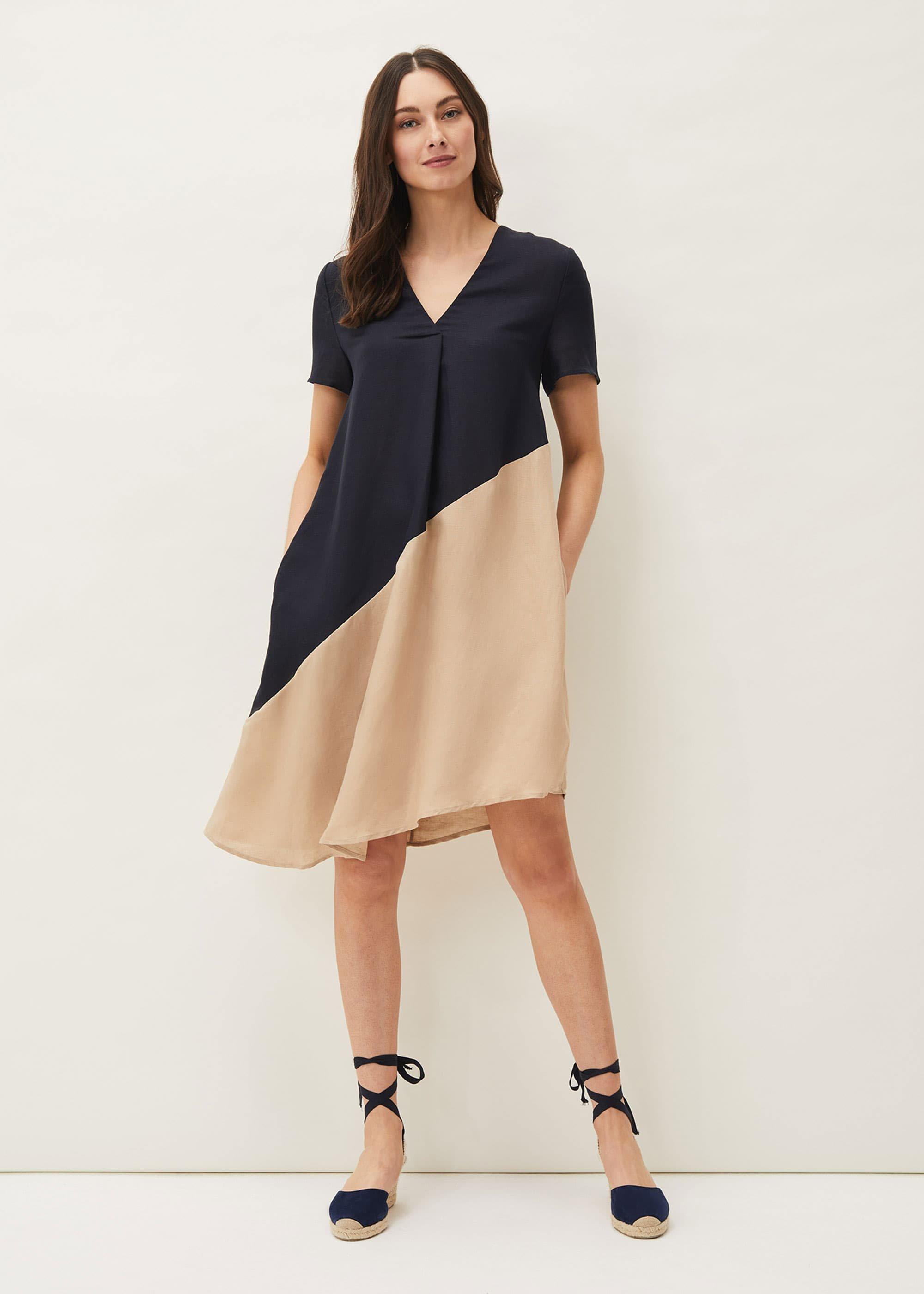 Doty Colourblock Linen-Blend Swing Dress