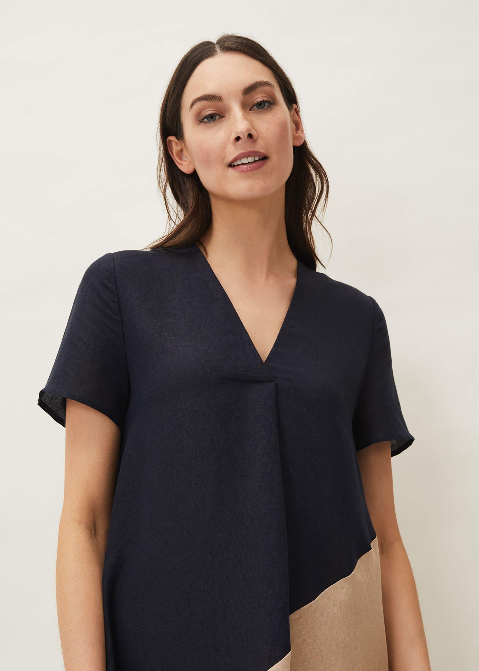 Doty Colourblock Linen-Blend Swing Dress