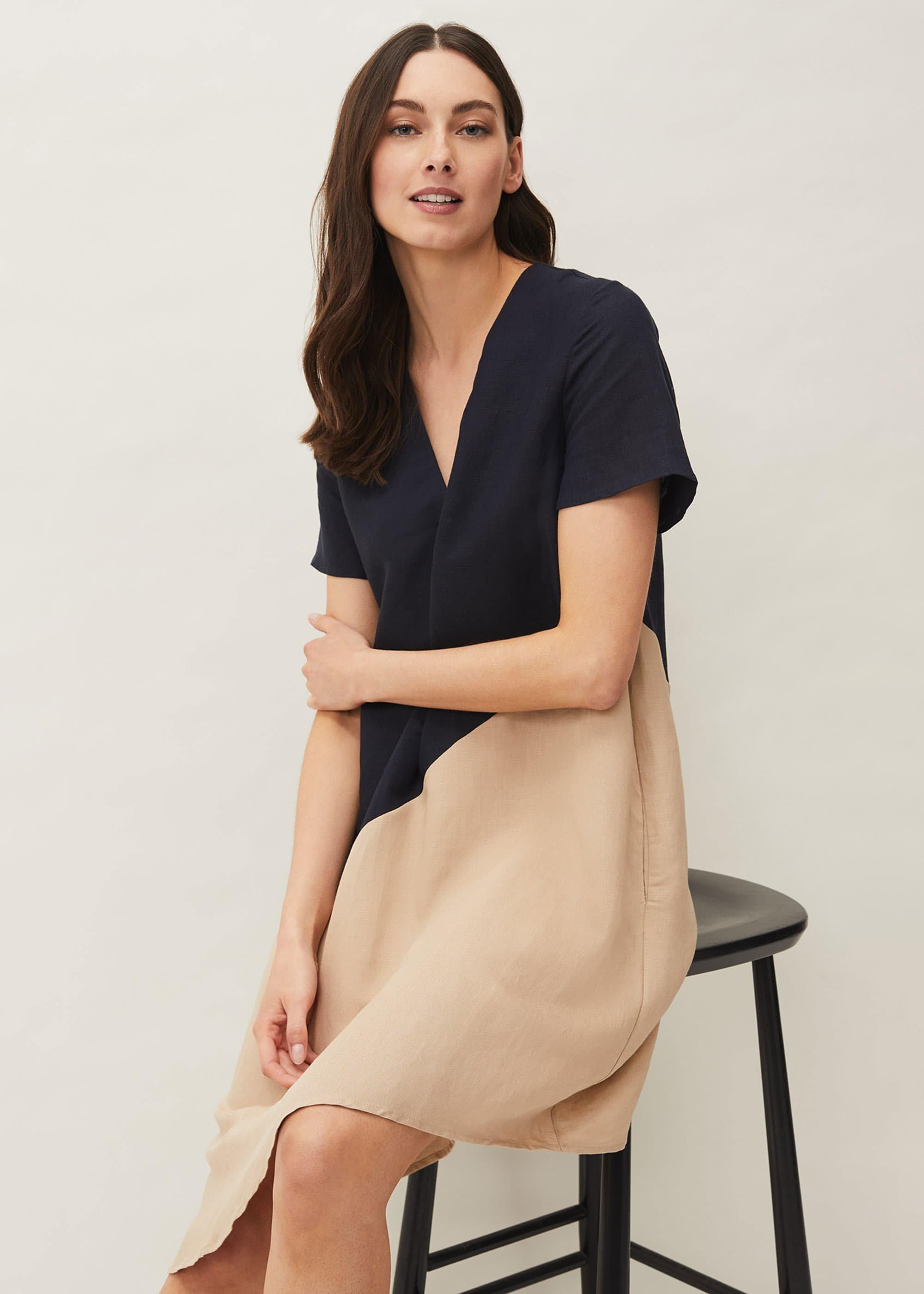 Doty Colourblock Linen-Blend Swing Dress