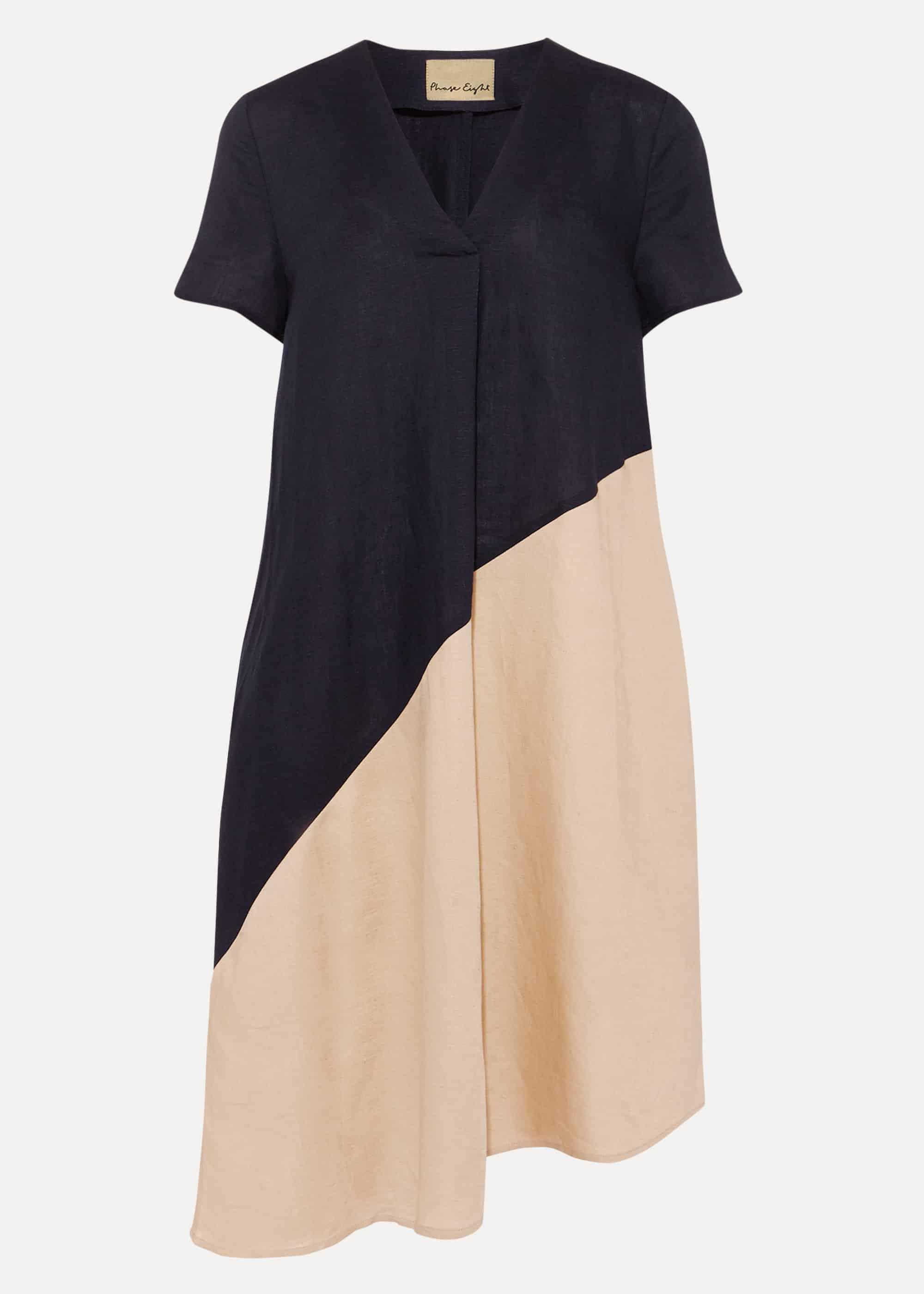 Doty Colourblock Linen-Blend Swing Dress