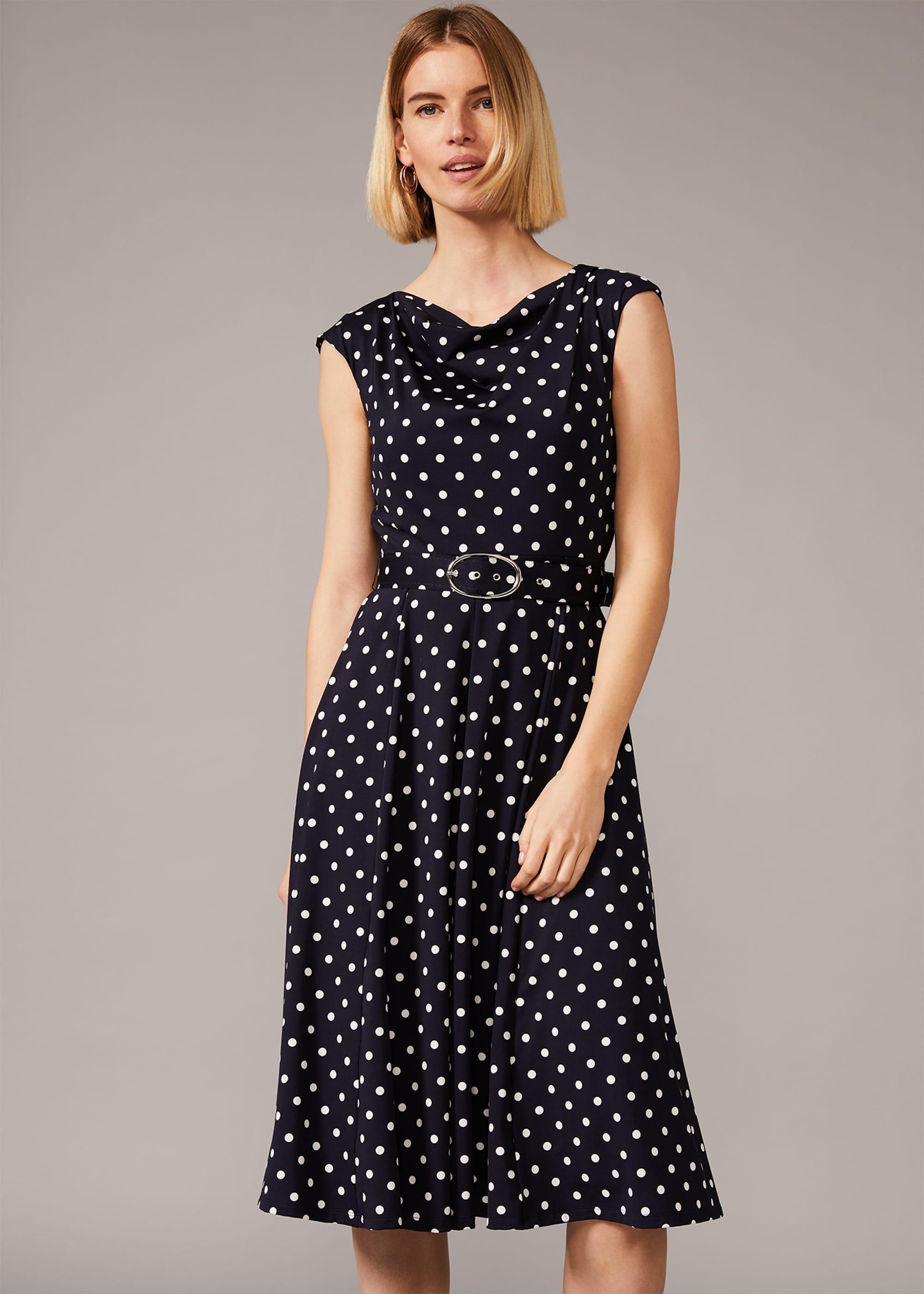 Zalika Spot Cowl Neck Belted Dress