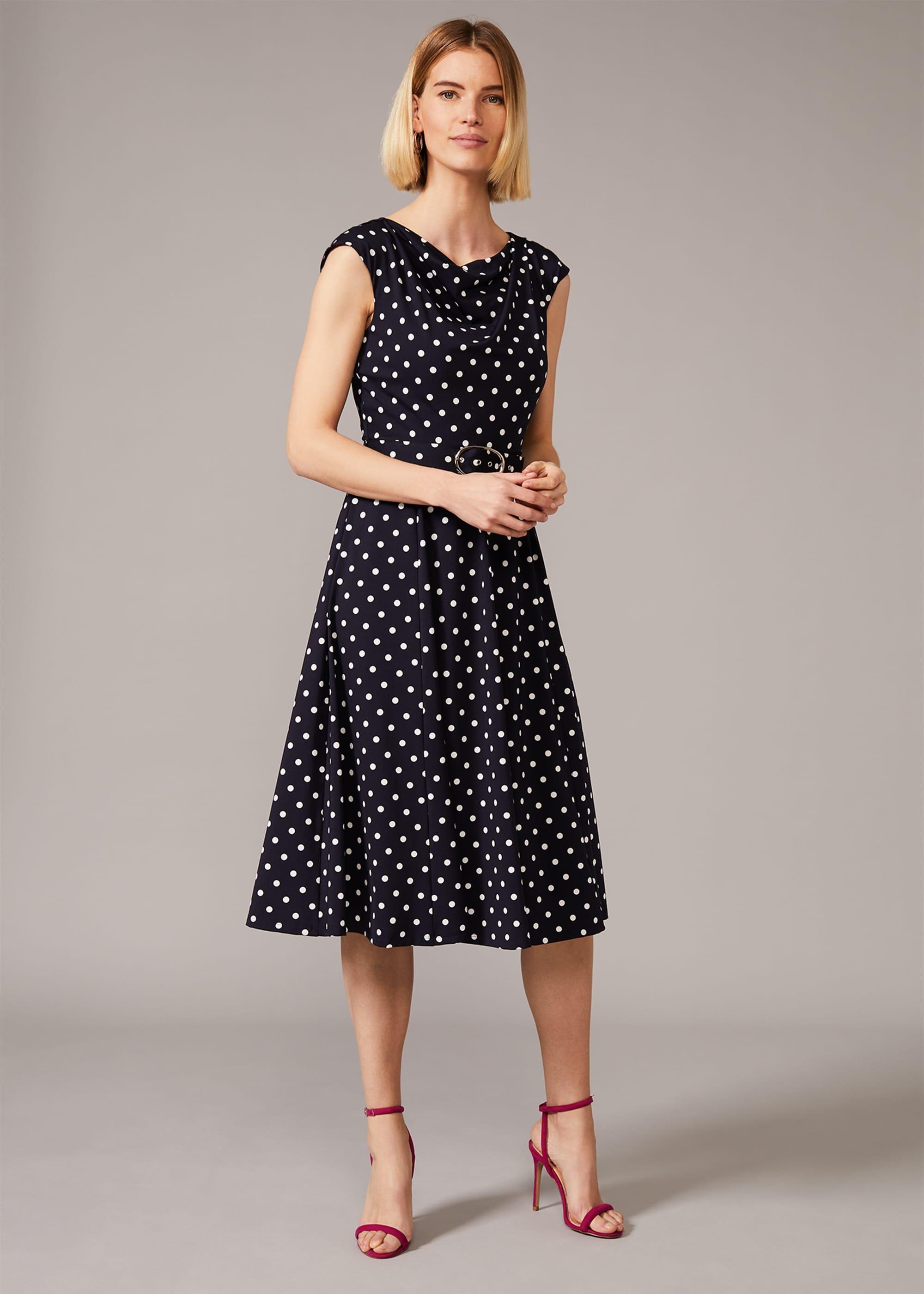 Zalika Spot Cowl Neck Belted Dress