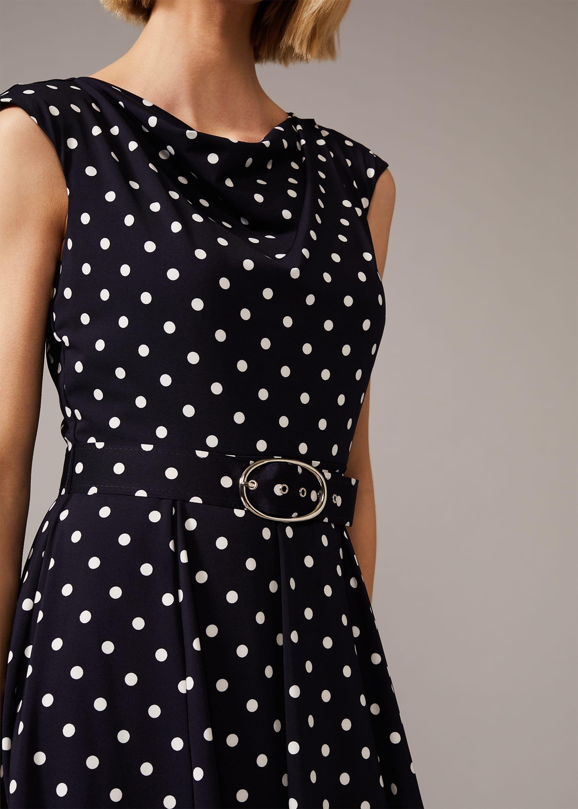 Zalika Spot Cowl Neck Belted Dress