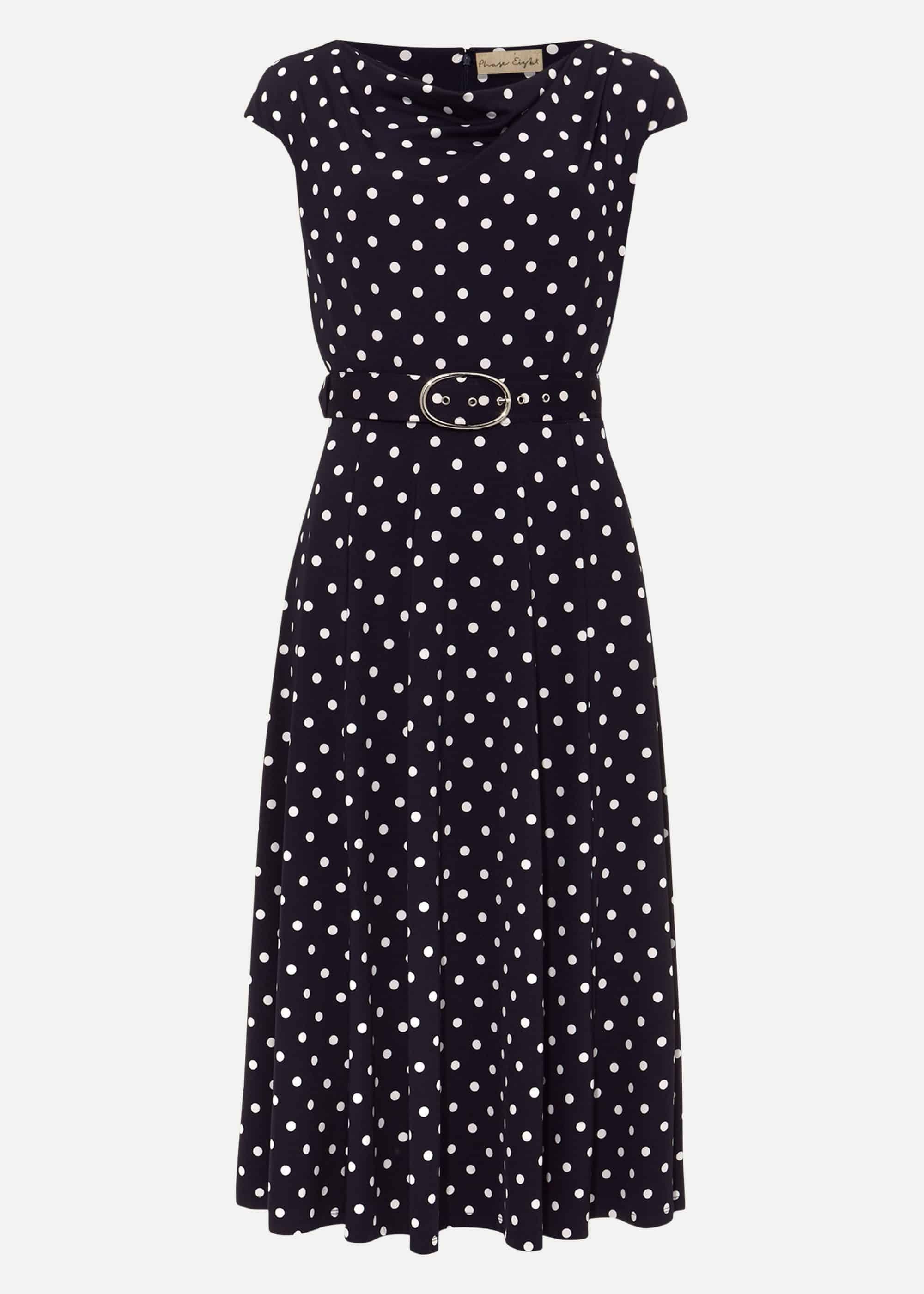 Zalika Spot Cowl Neck Belted Dress