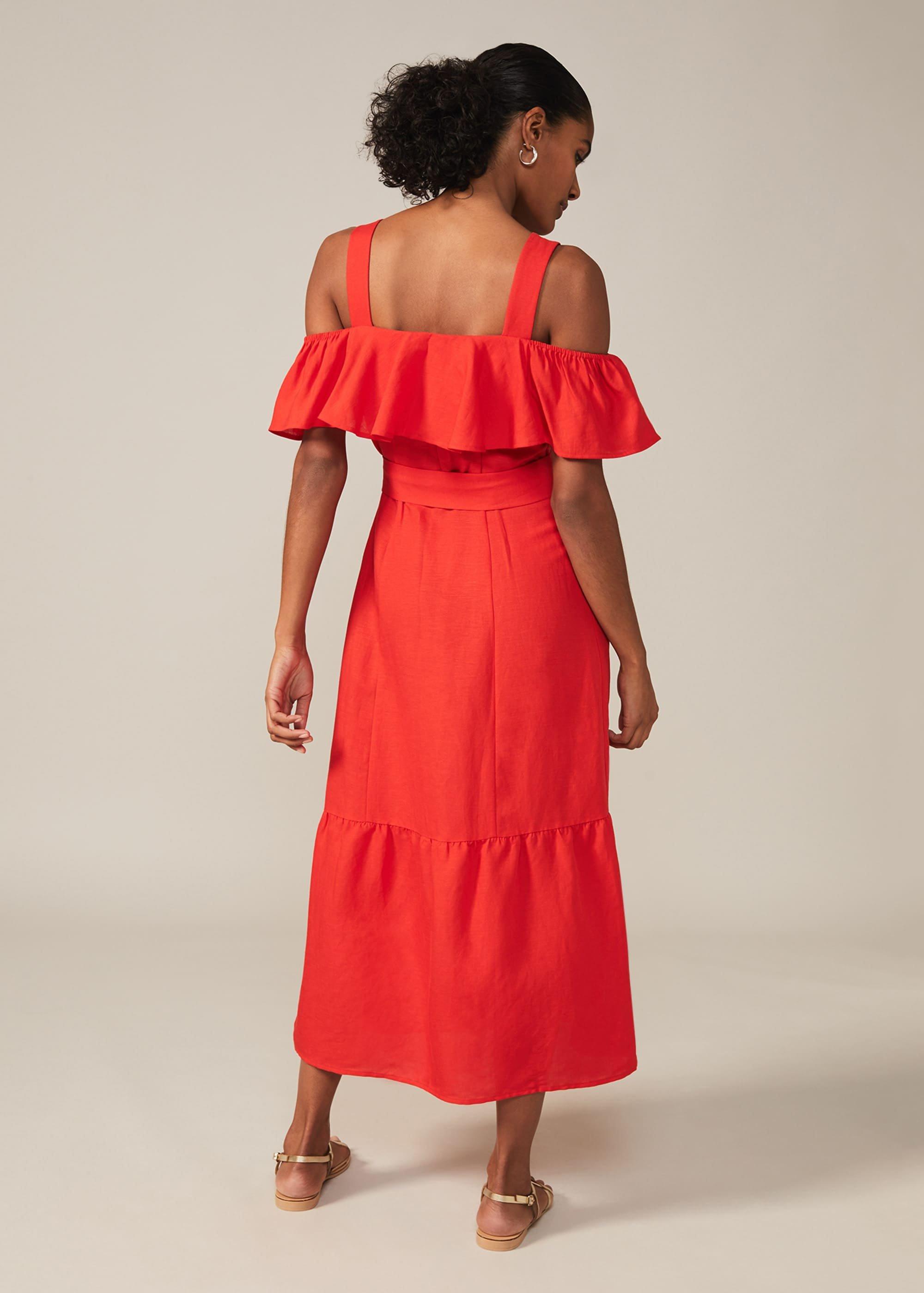 Arlos Frill Bodice Linen-Blend Midi Dress