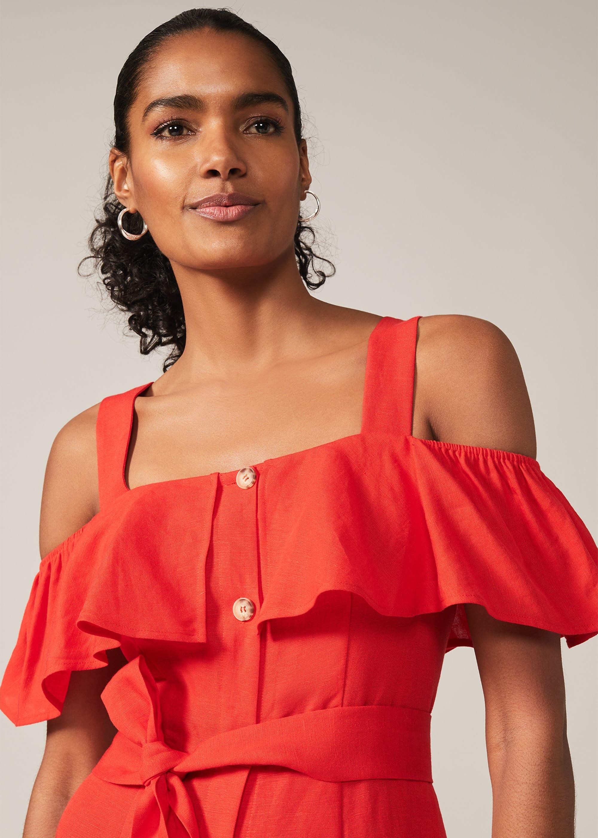 Arlos Frill Bodice Linen-Blend Midi Dress