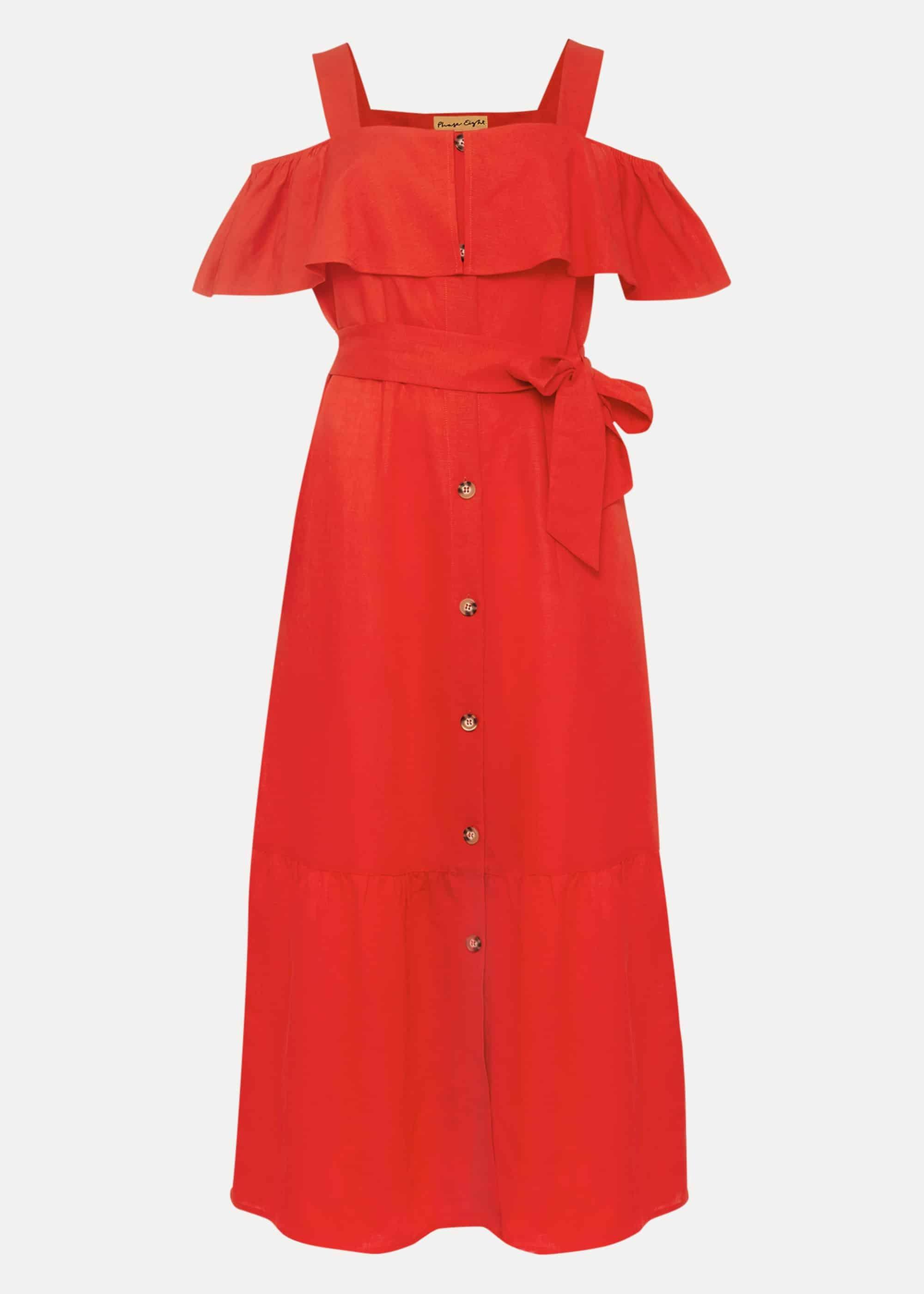 Arlos Frill Bodice Linen-Blend Midi Dress