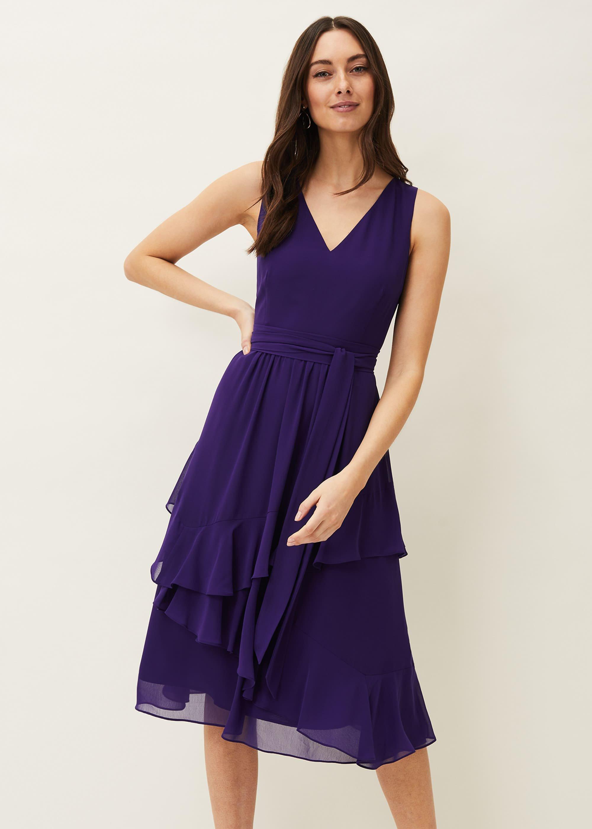 Breesha Tiered V-Neck Fit And Flare Belted Dress