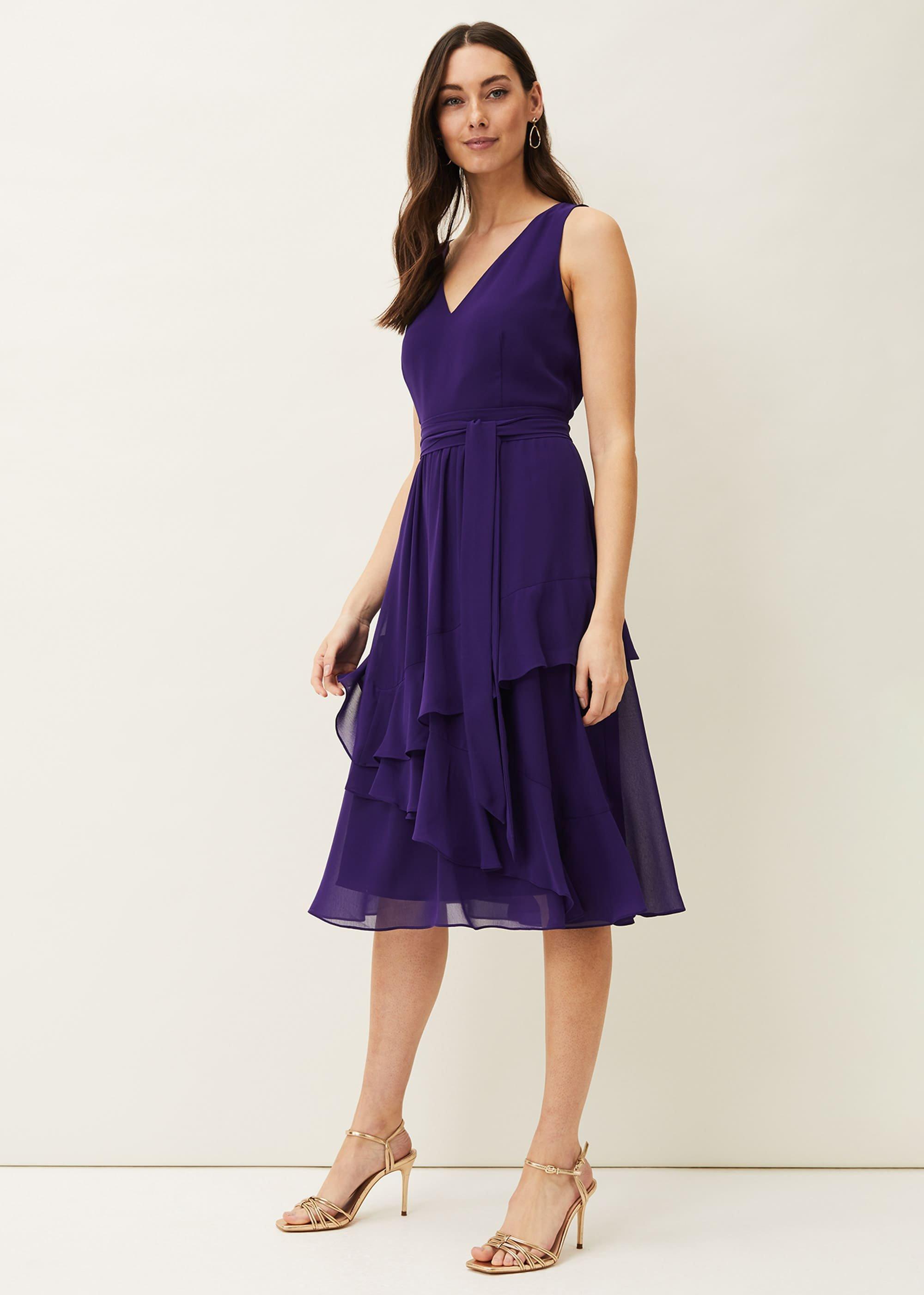 Breesha Tiered V-Neck Fit And Flare Belted Dress