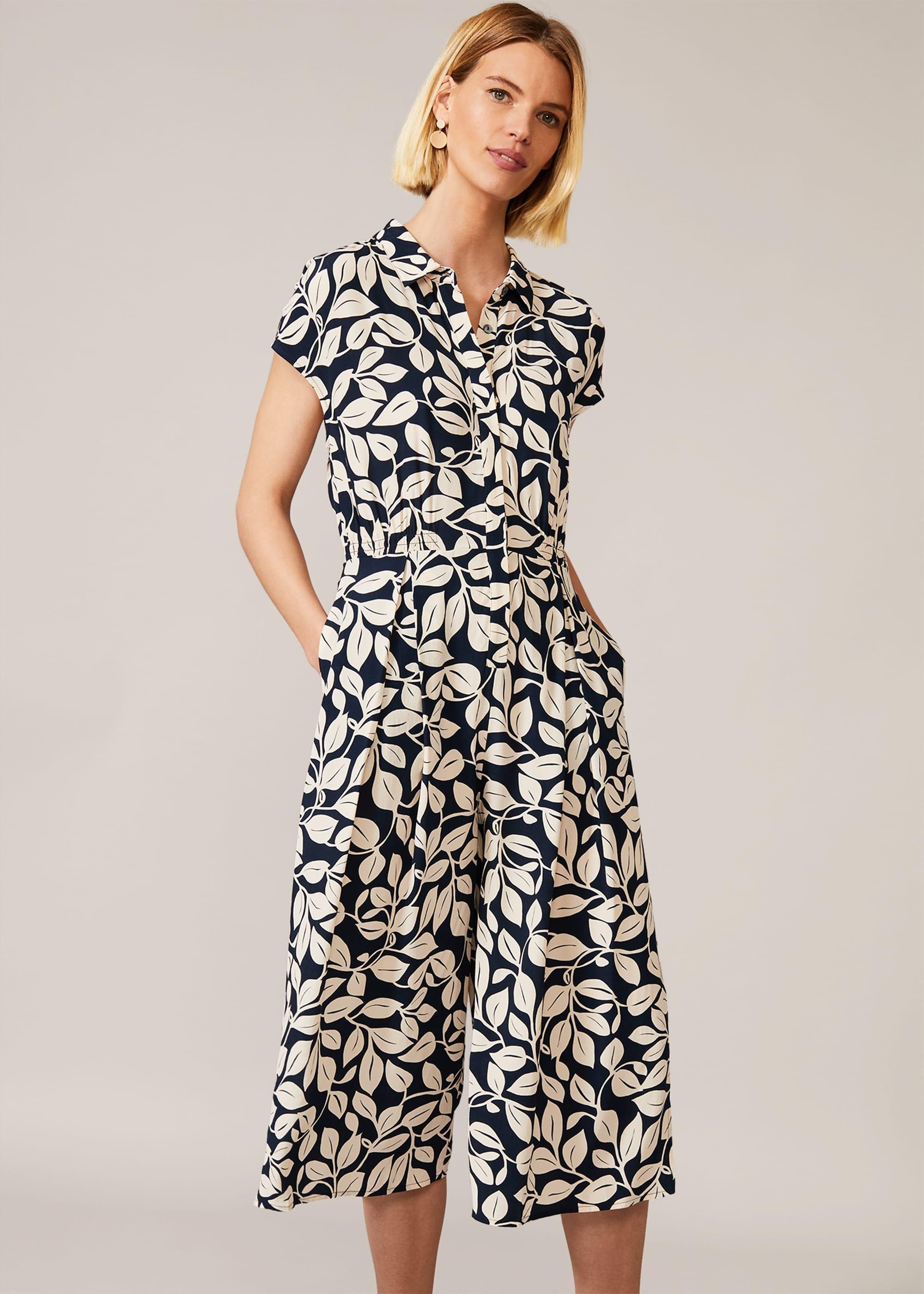 Palm Print Culotte Jumpsuit