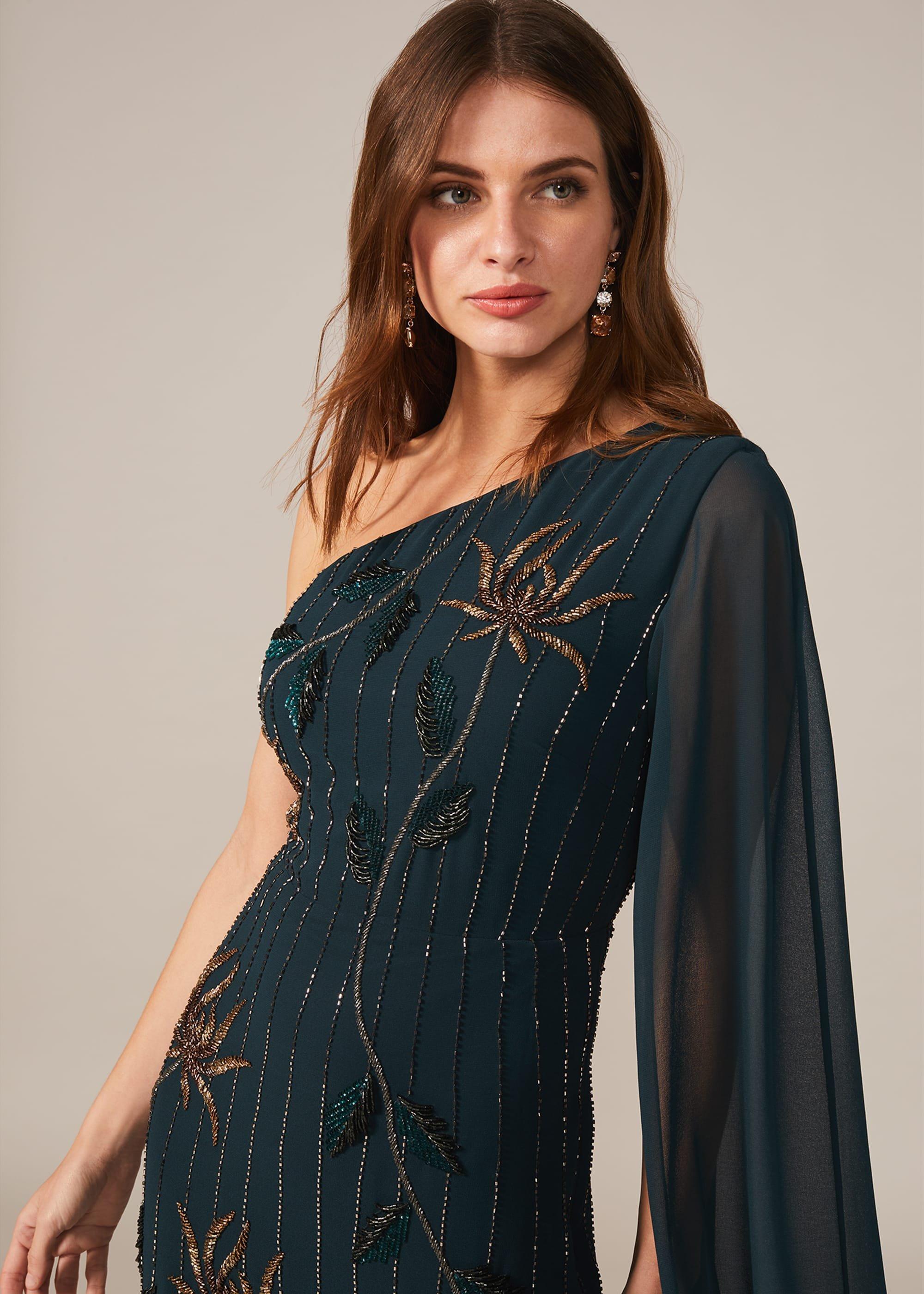 Kalina One Shoulder Cape Dress