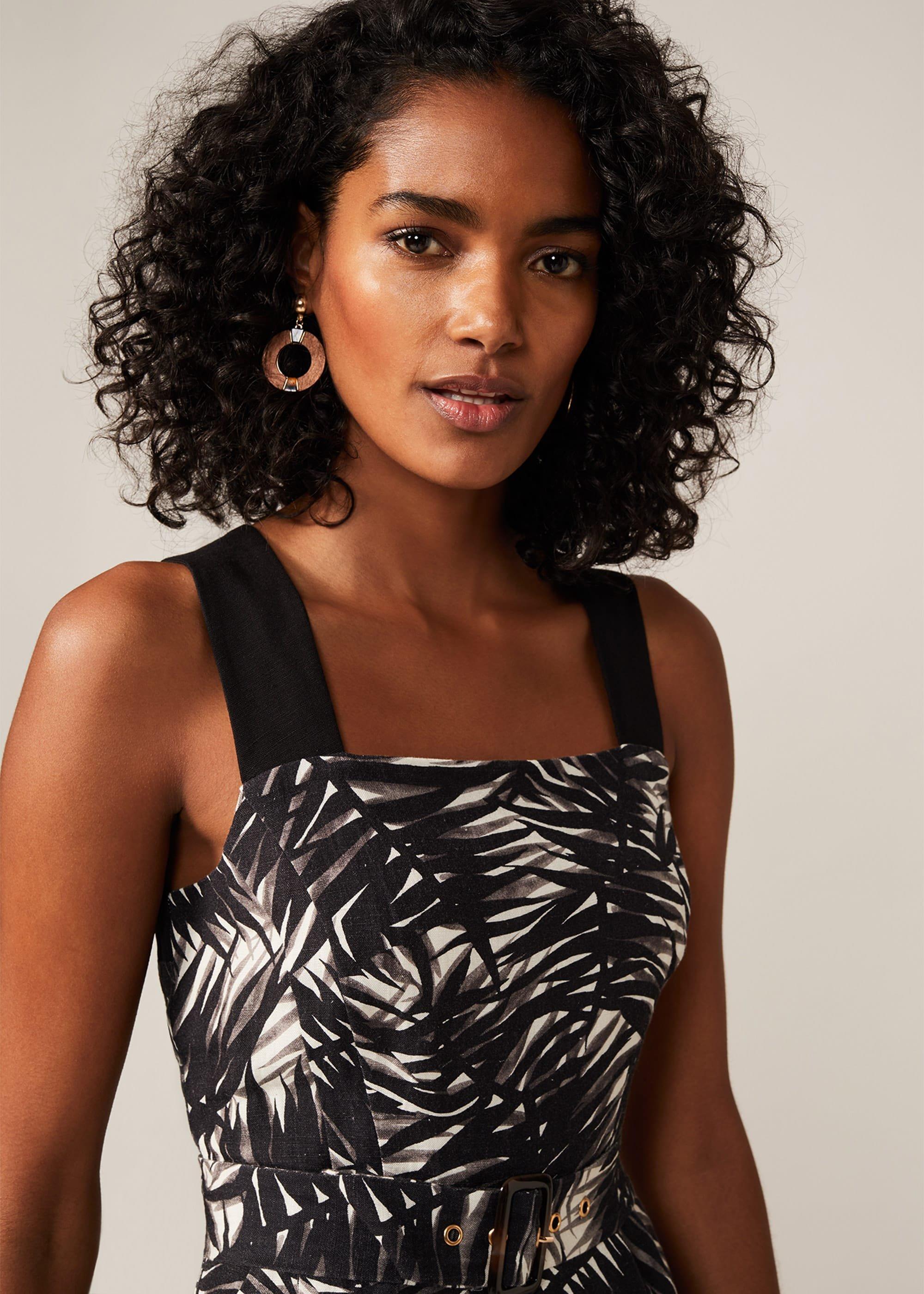 Patsy Palm Print Linen Dress