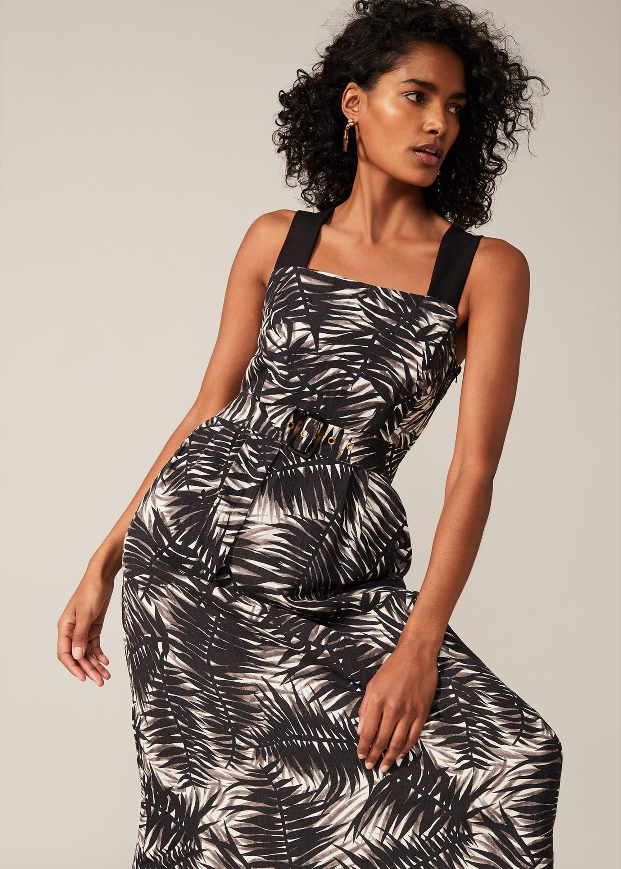 Patsy Palm Print Linen Dress