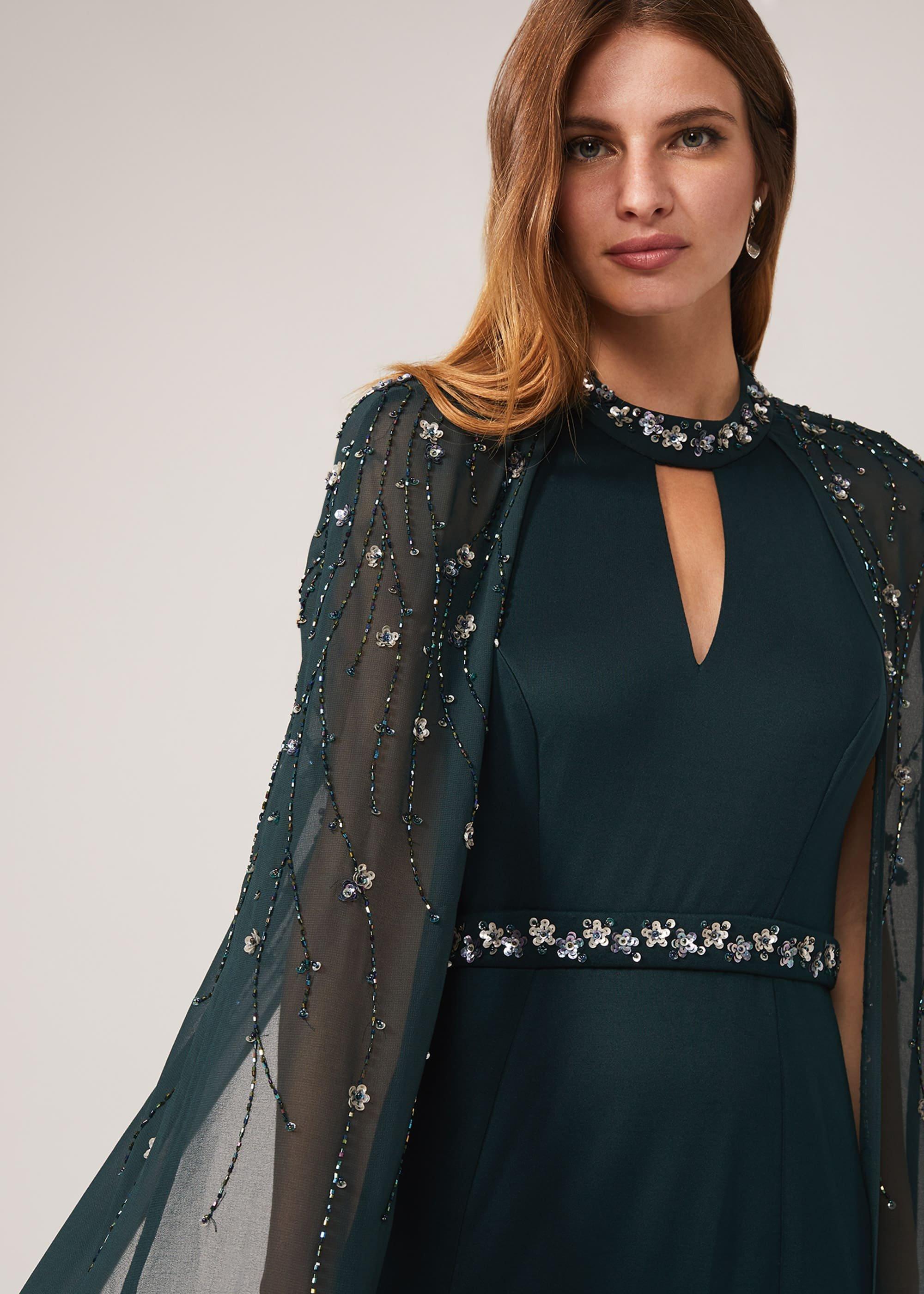 Kacy Beaded Cape Dress