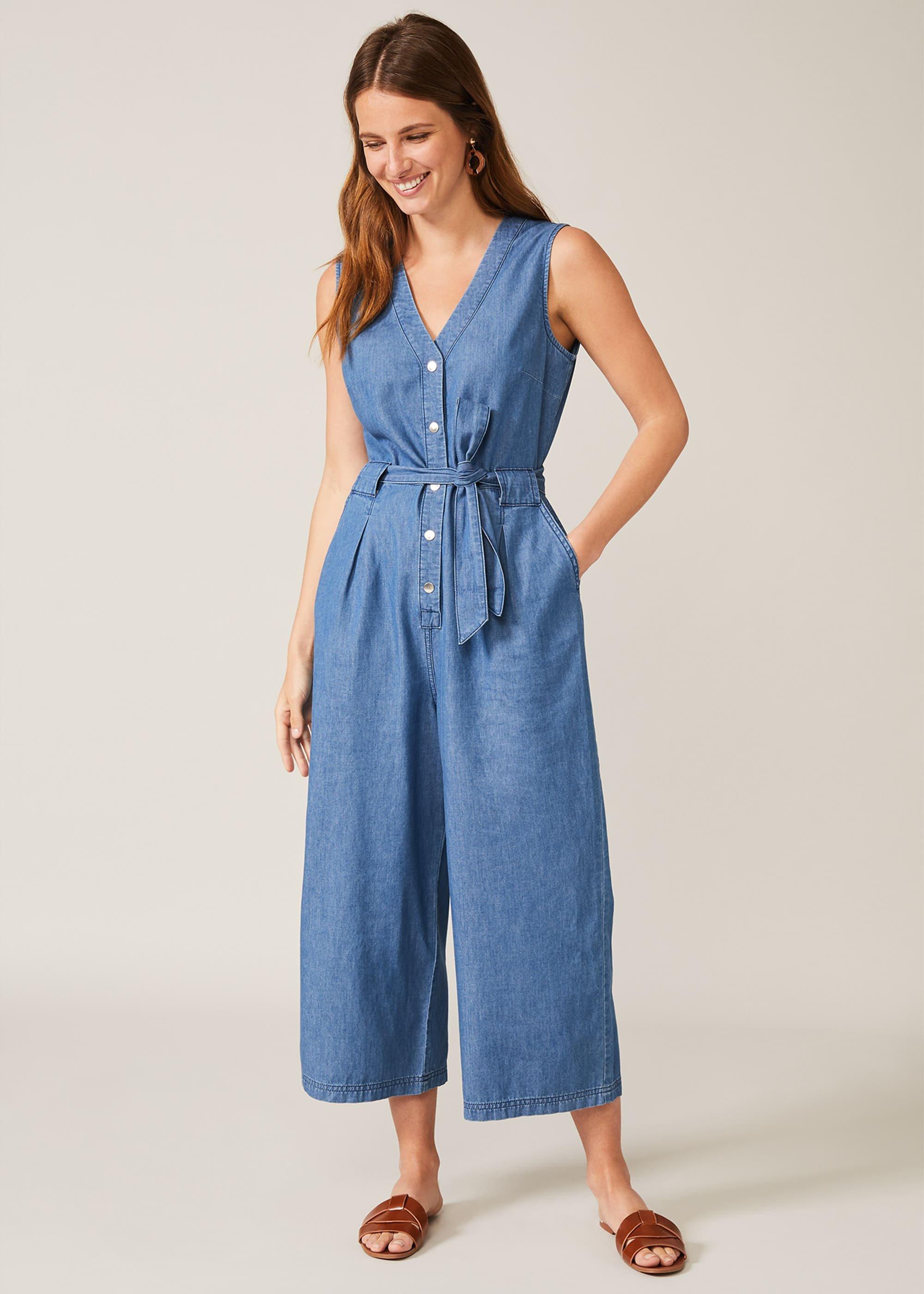 Everly Chambray Cropped Jumpsuit