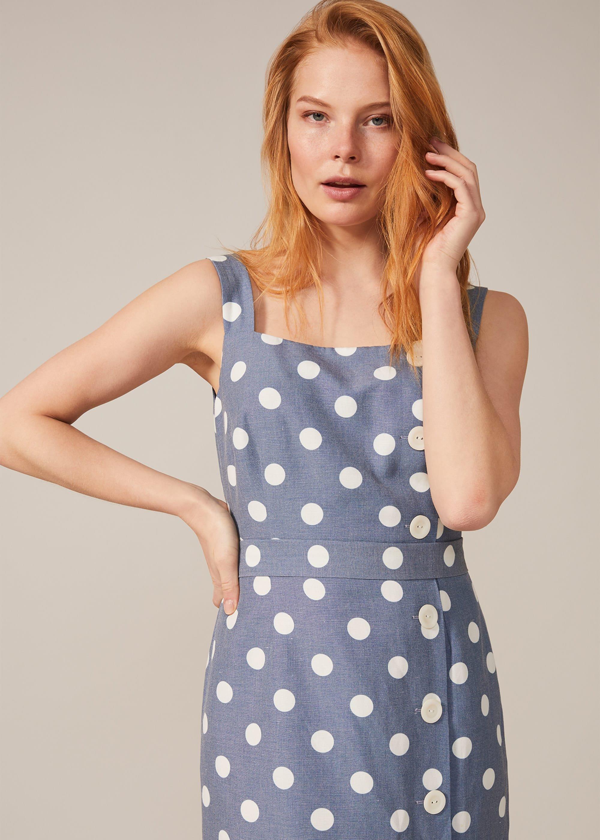 Amelia Linen-Blend Spot Dress