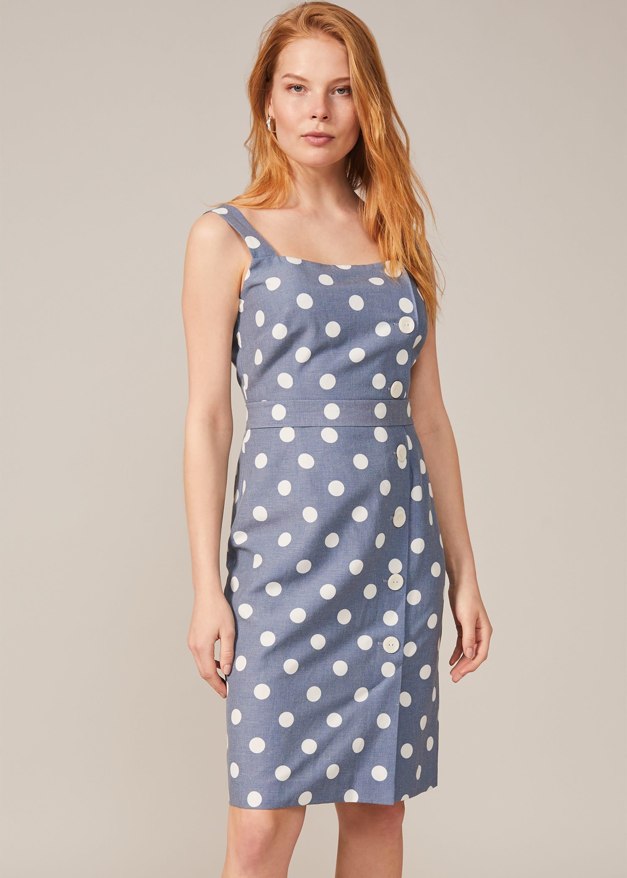 Amelia Linen-Blend Spot Dress