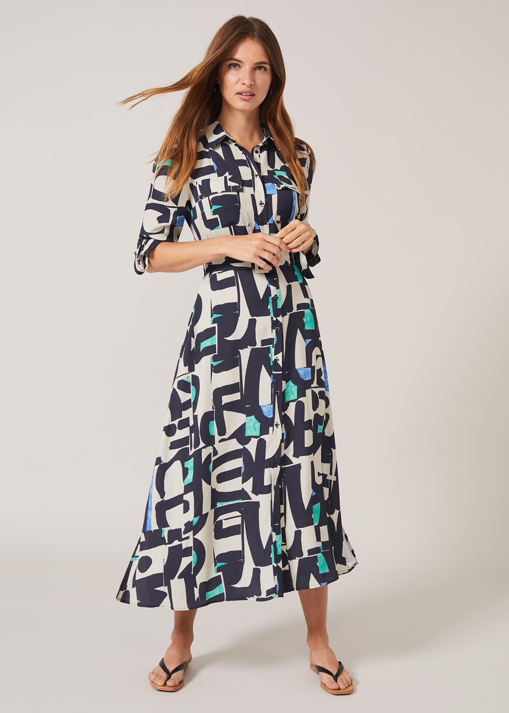 Lakely Abstract Print Shirt Dress